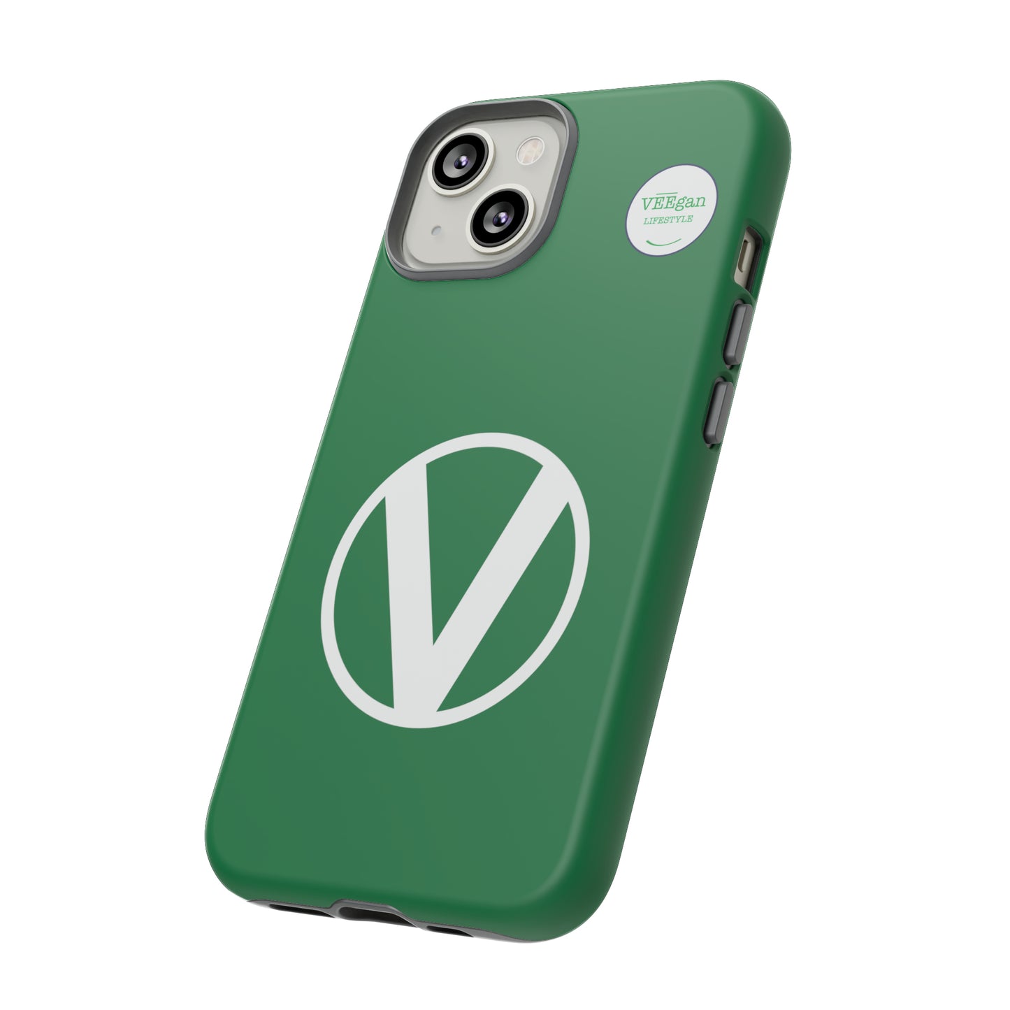 front view "Circle-V" green tough phone case on white background