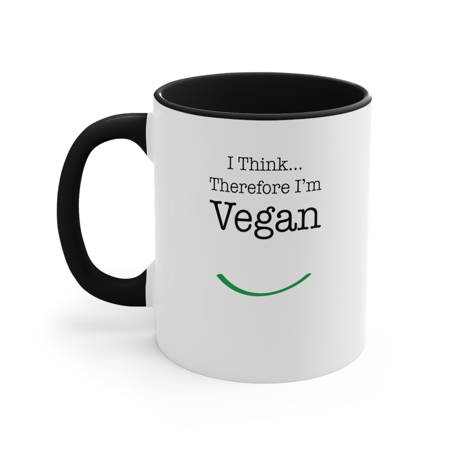 front "i Think Therefore I'm Vegan" mug black on white