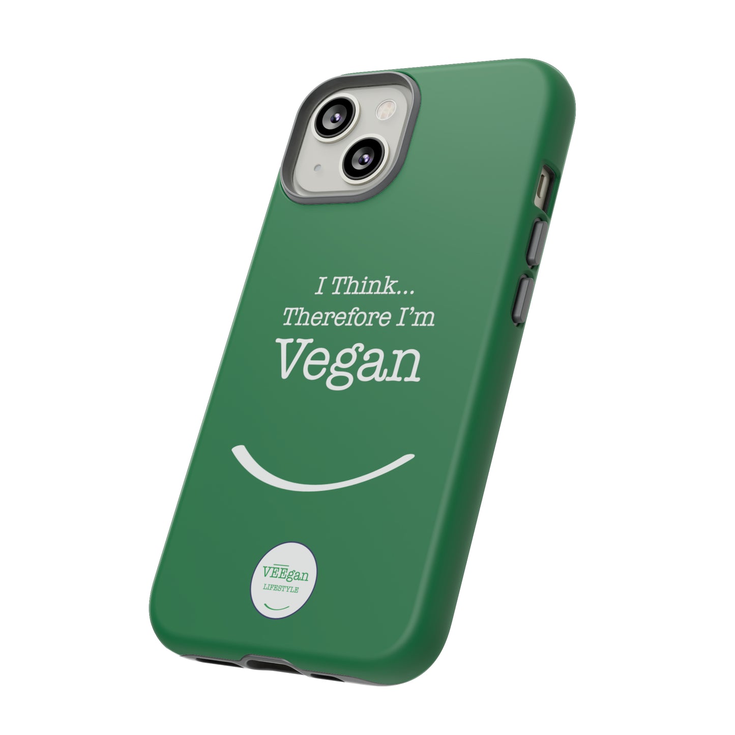 front "i Think Therefore I'm Vegan" phone case on white