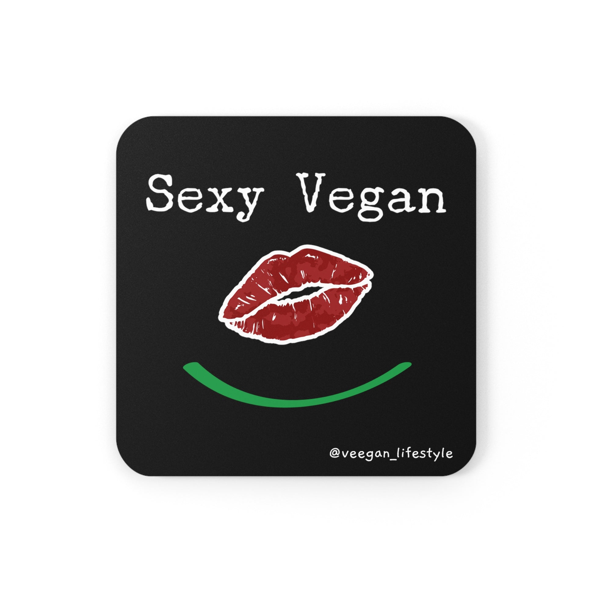 front "Sexy Vegan" square coaster on white lips