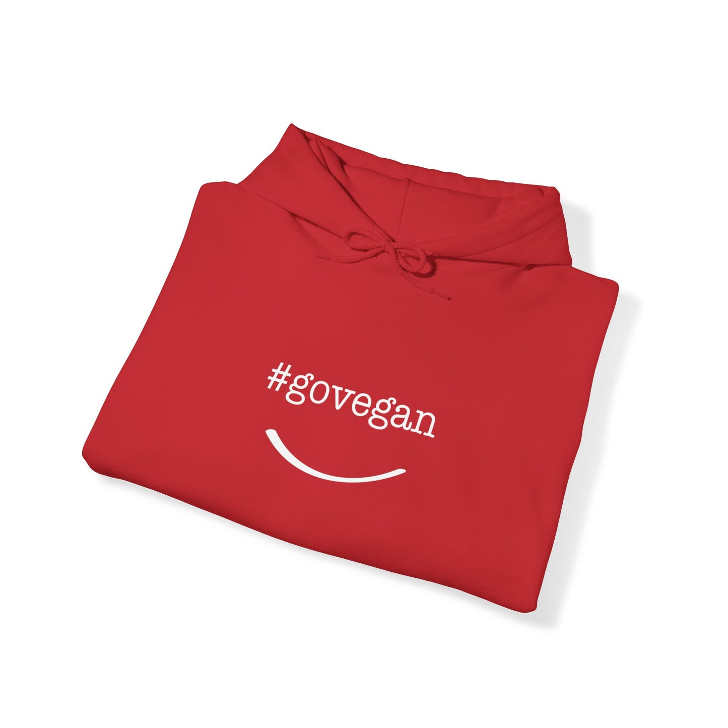 #govegan red hoodie folded on white