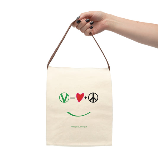 "Vegan = Love + Peace" Reusable Canvas Lunch Bag With Strap