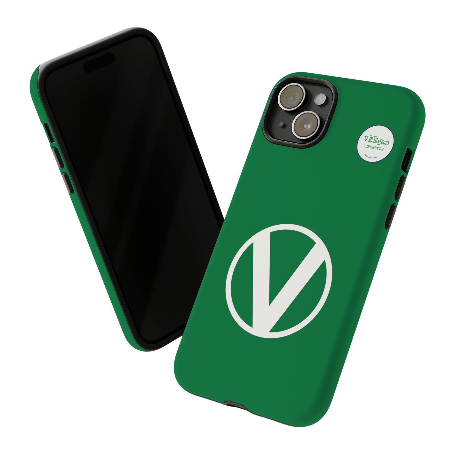 front view "Circle-V" green tough phone case on white background