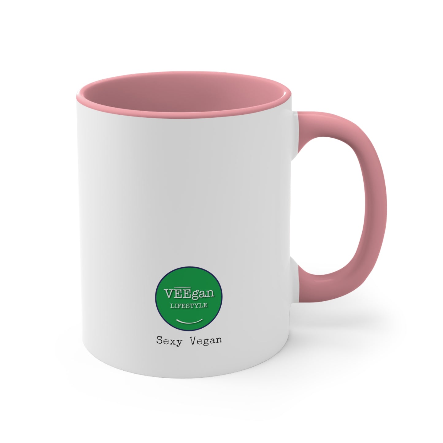 back "Sexy Vegan" pink accent mug on white