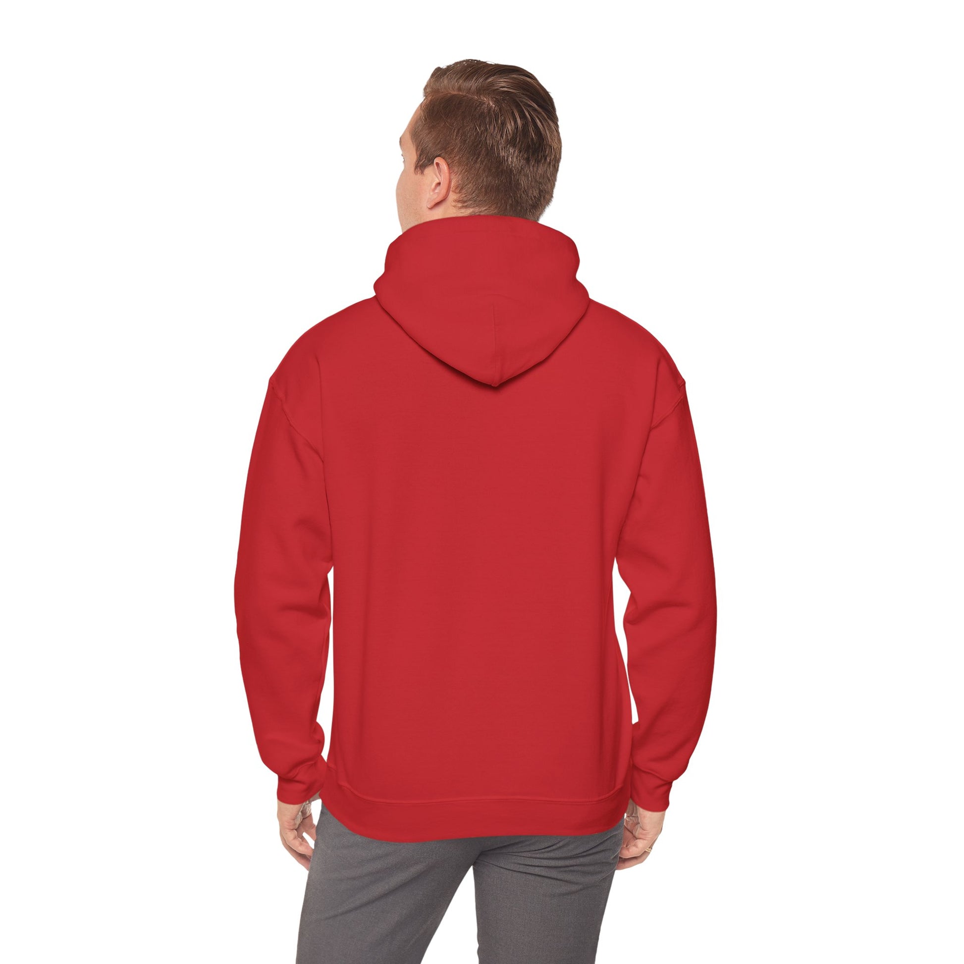 #govegan red hoodie back male on white