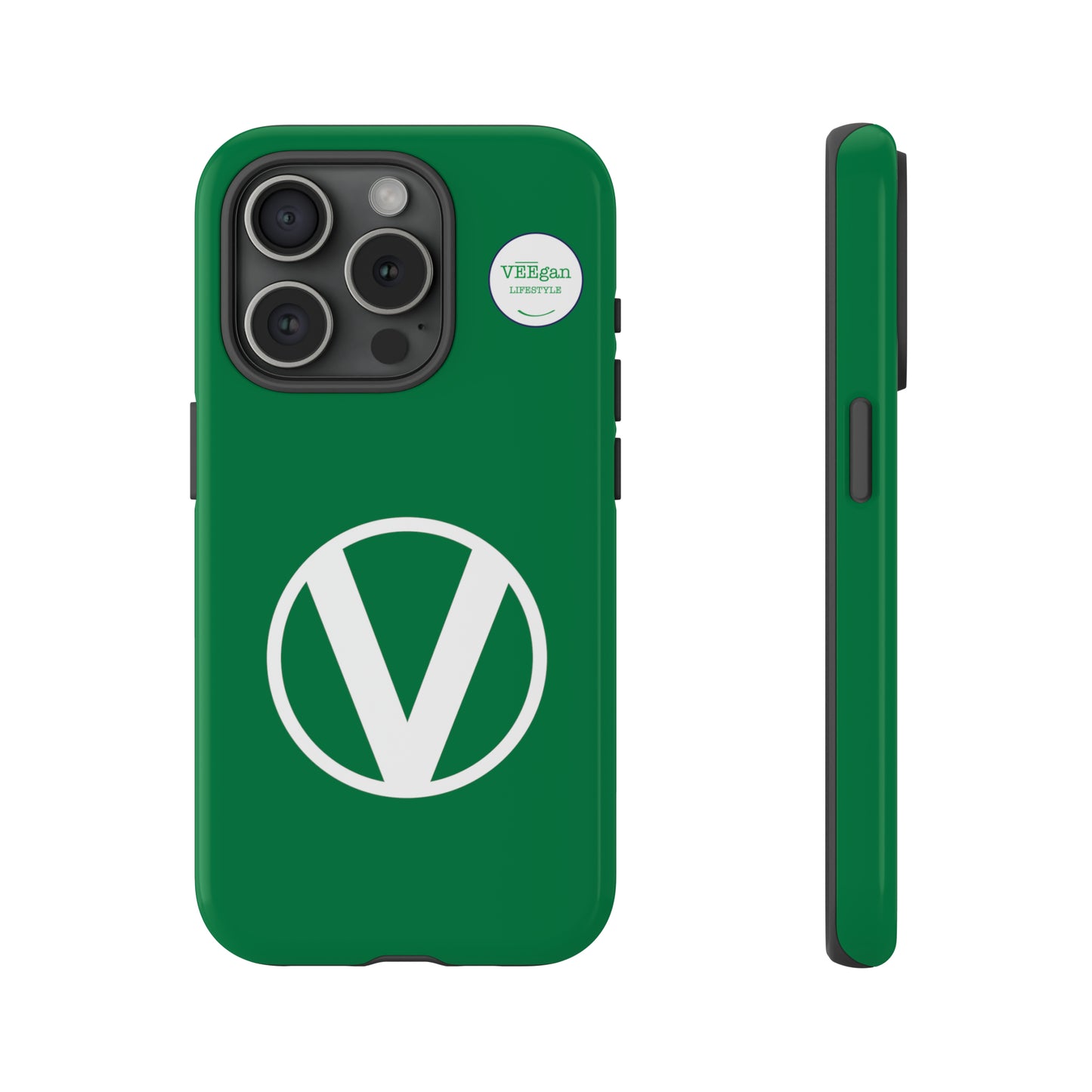 front view "Circle-V" green tough phone case on white background