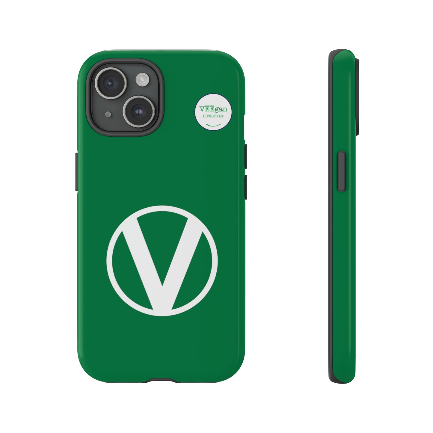 front view "Circle-V" green tough phone case on white background