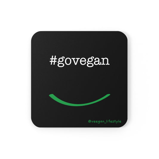 front view #govegan black square coaster on white background