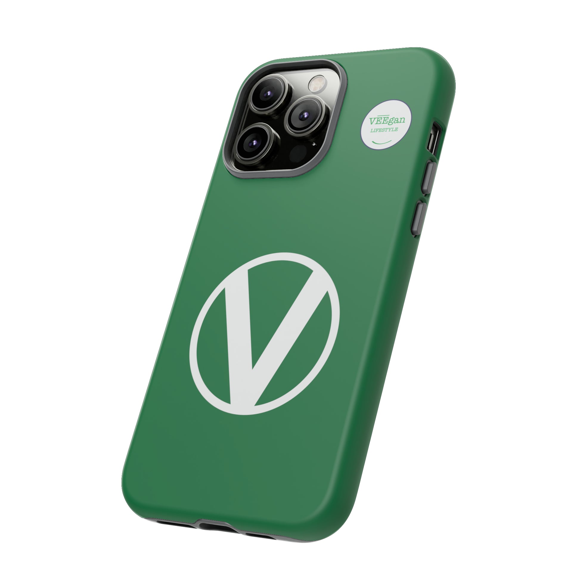 front view "Circle-V" green tough phone case on white background