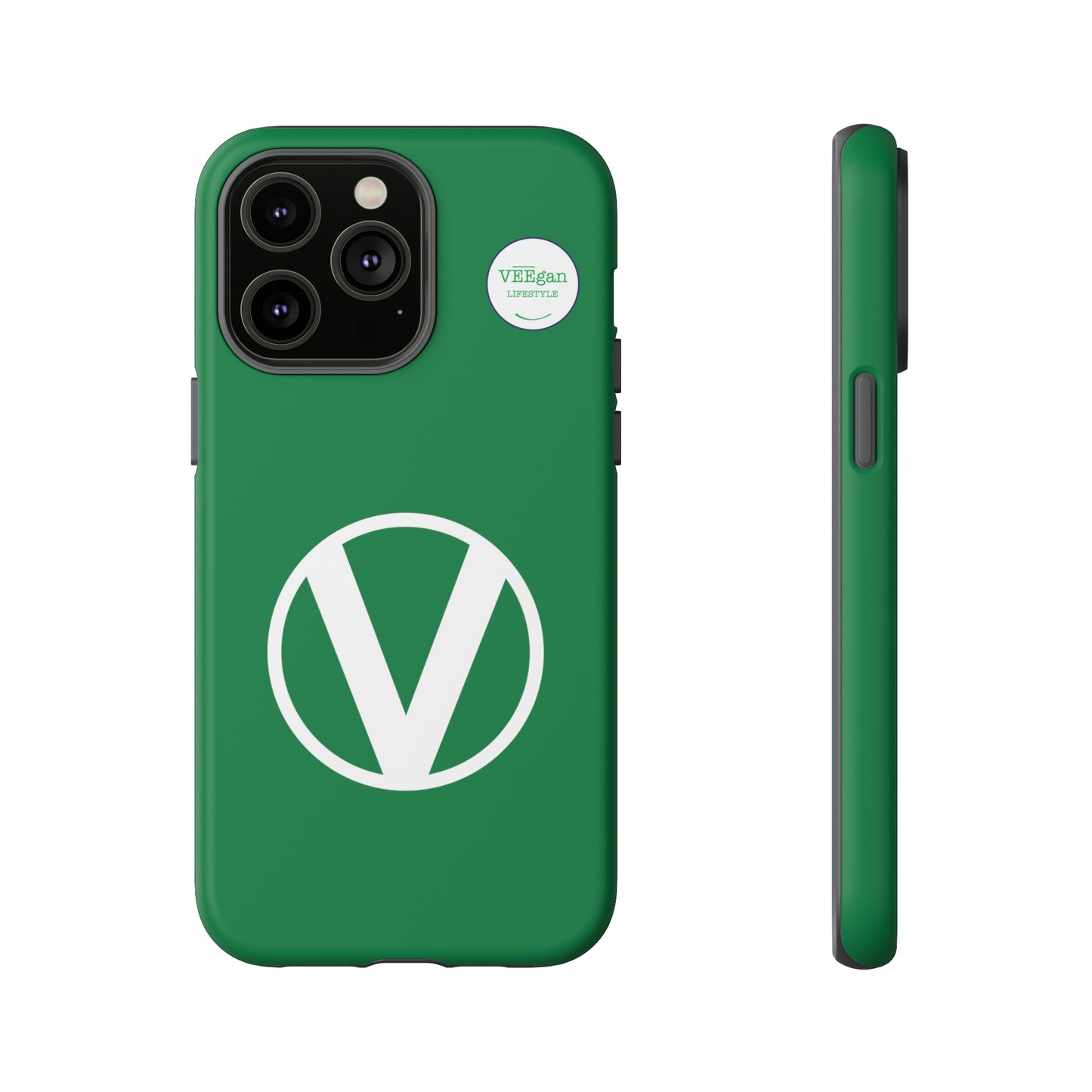 front view "Circle-V" green tough phone case on white background