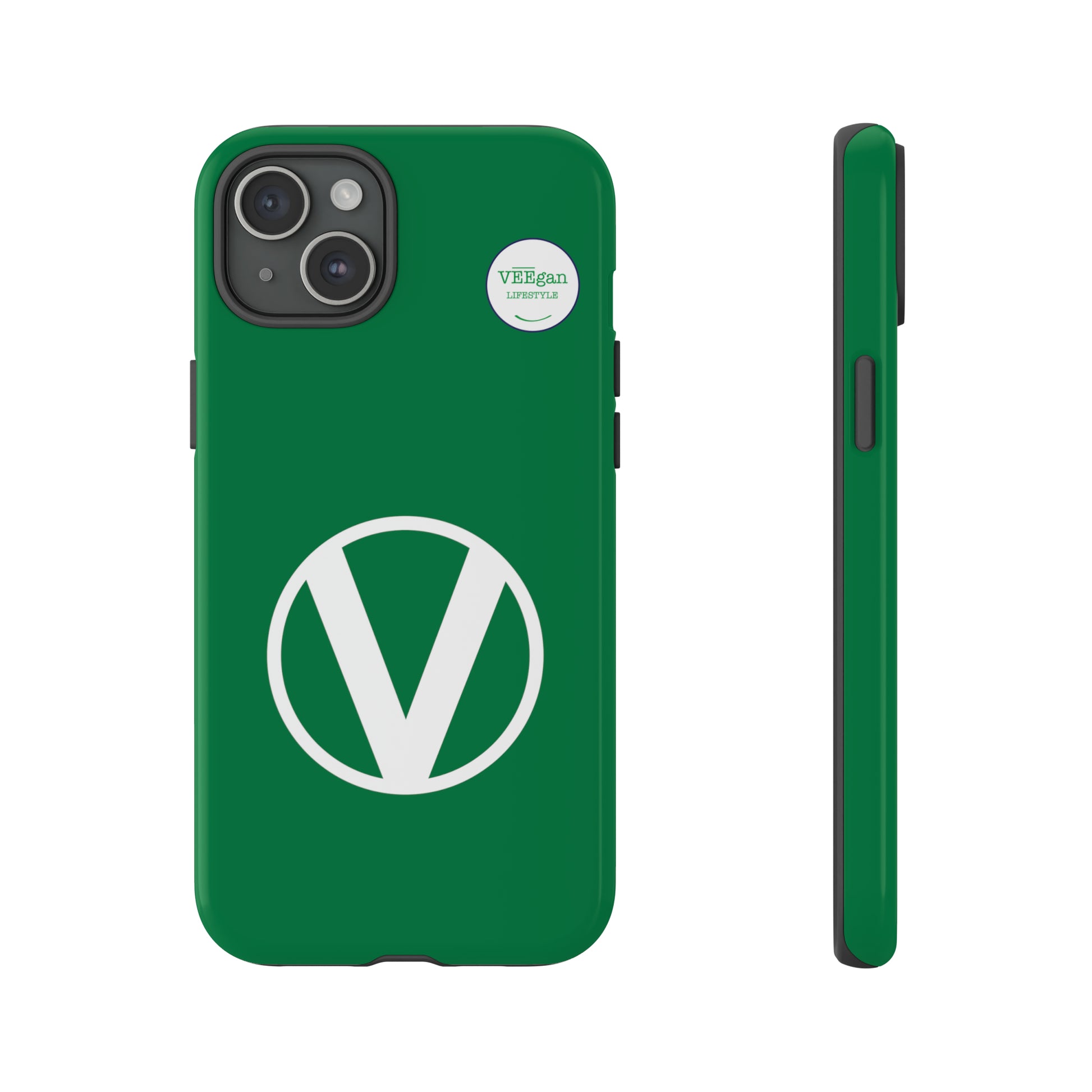 front view "Circle-V" green tough phone case on white background