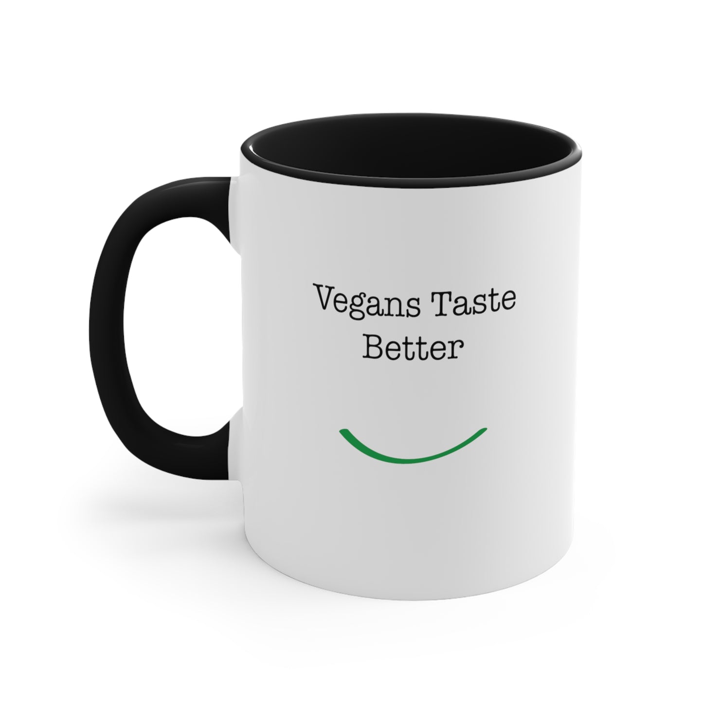 front view "Vegans Taste Better" red accent mug on white background