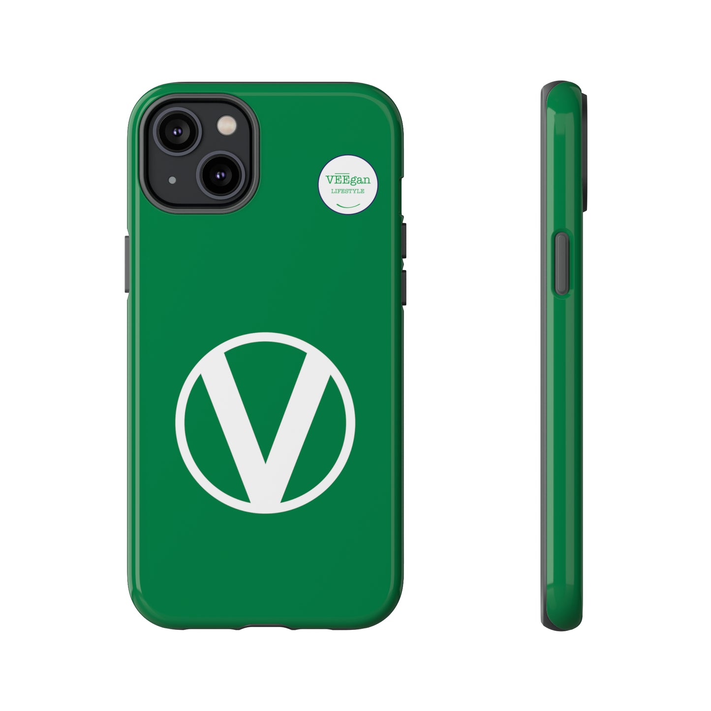 front view "Circle-V" green tough phone case on white background