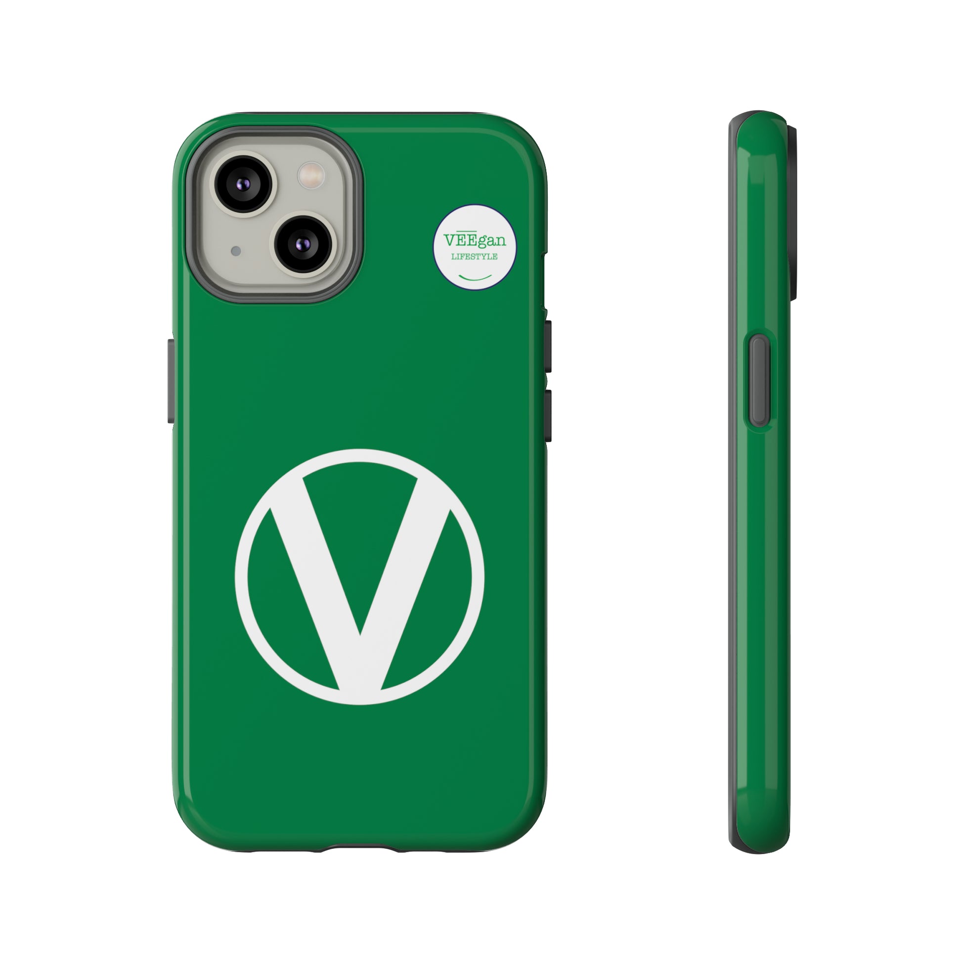 front view "Circle-V" green tough phone case on white background