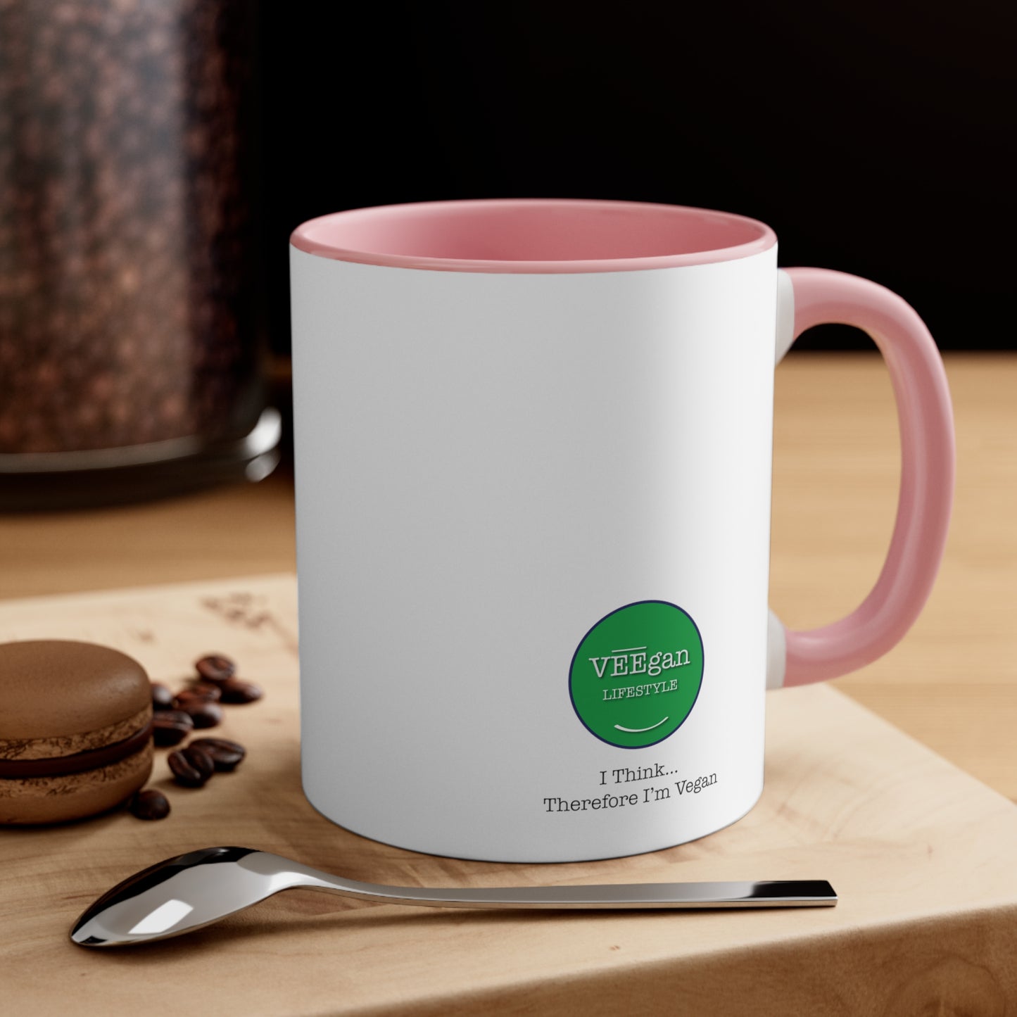 back "i Think Therefore I'm Vegan" mug pink lifestyle