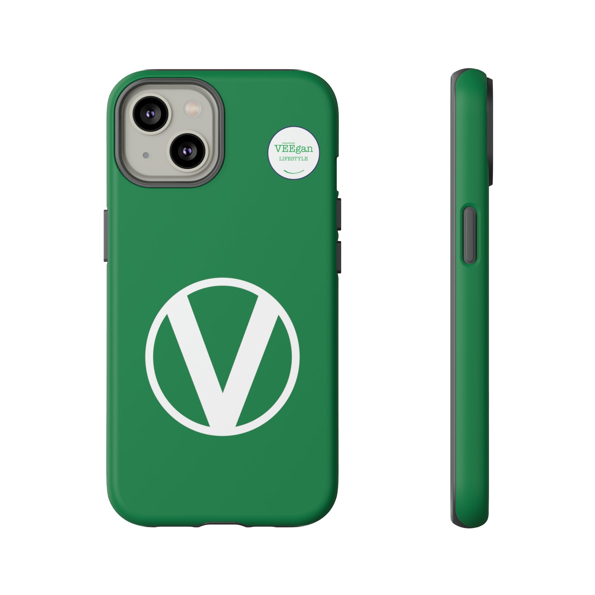 front view "Circle-V" green tough phone case on white background