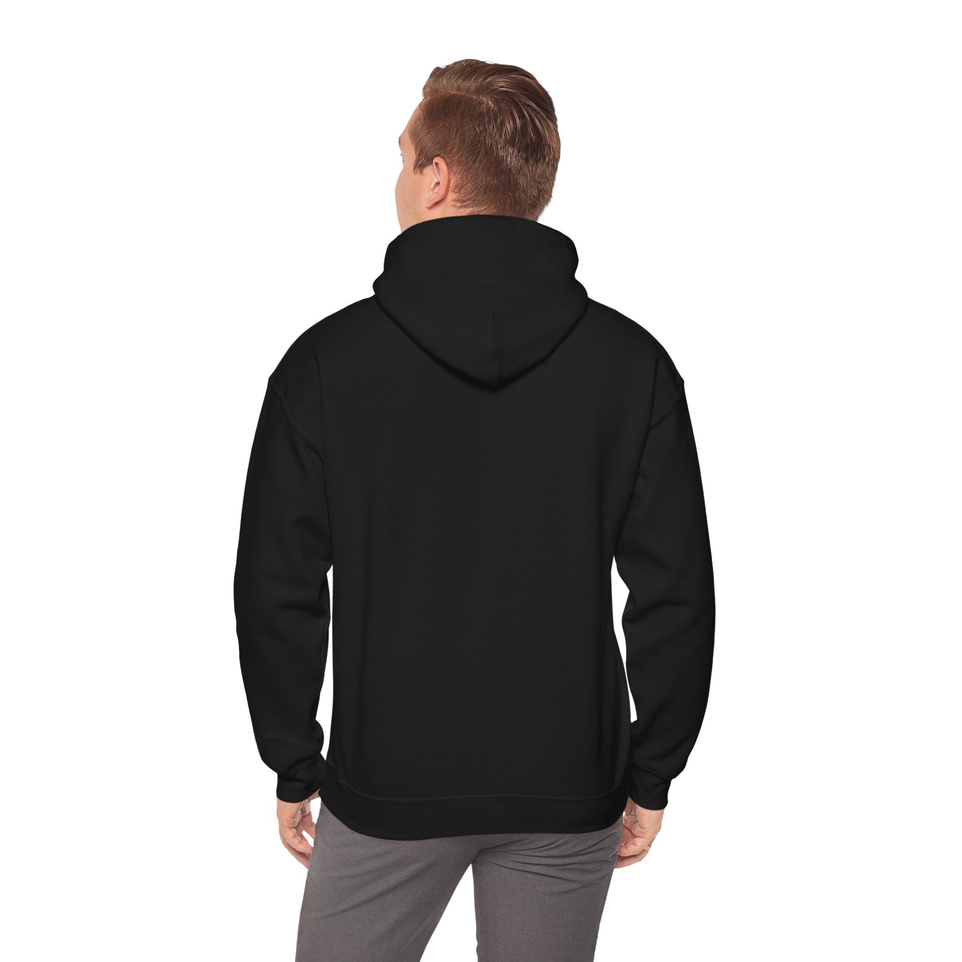 back view "Vegans Taste Better" black hoodie on white male