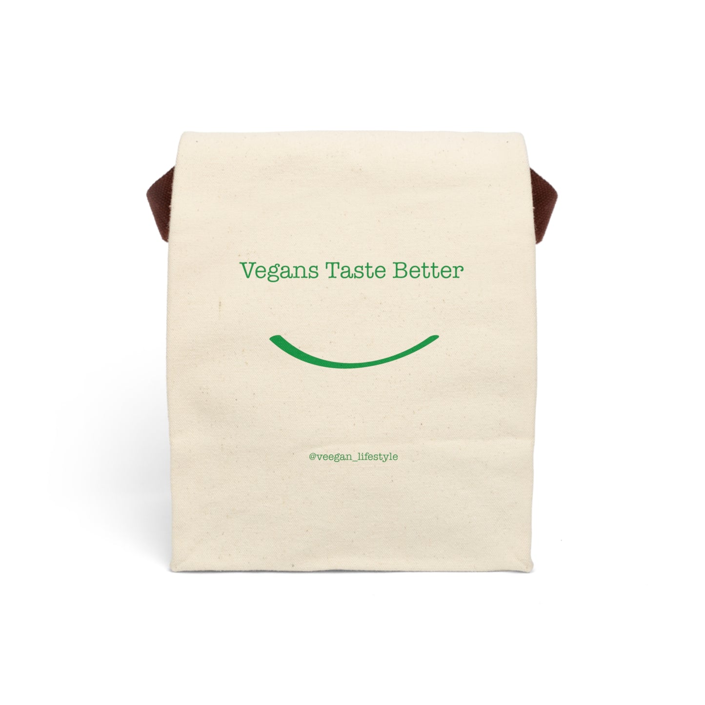 front view "Vegans Taste Better" reusable lunch bag on white background