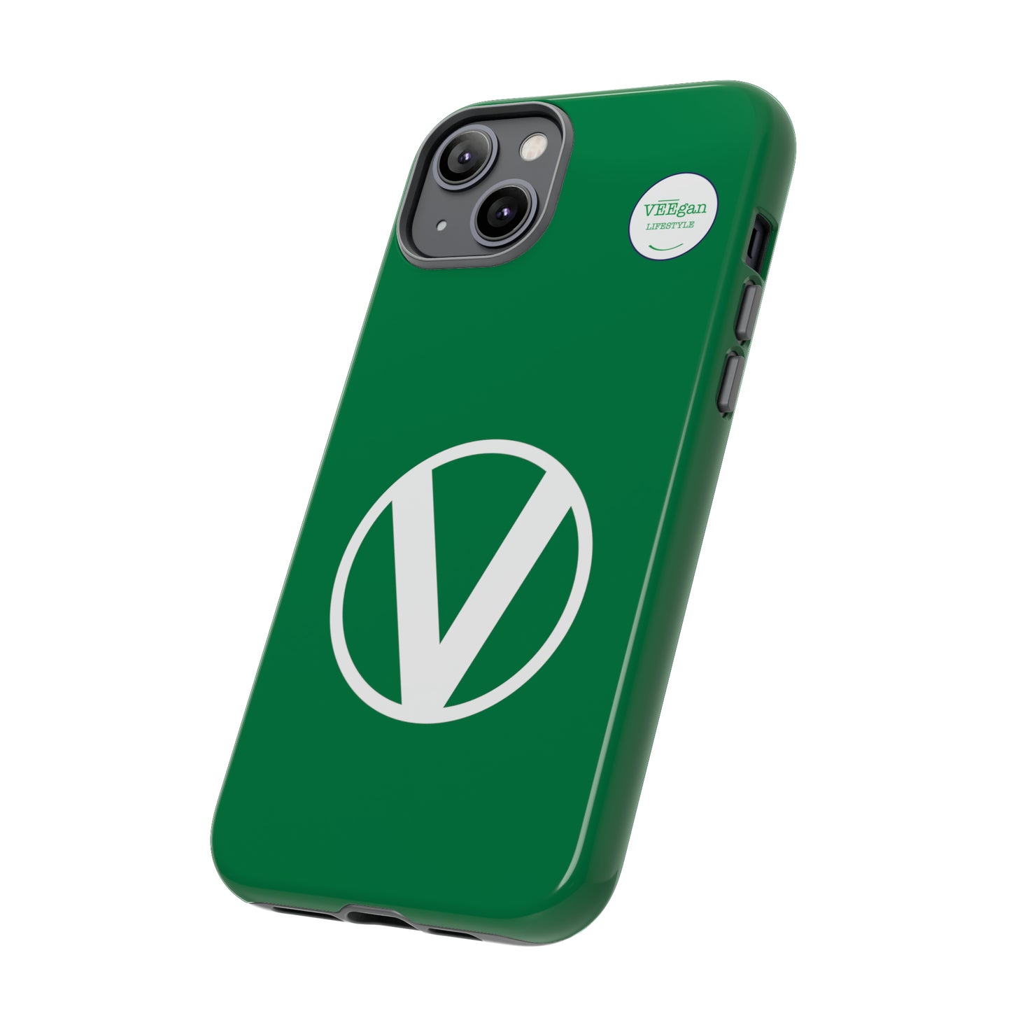 front view "Circle-V" green tough phone case on white background