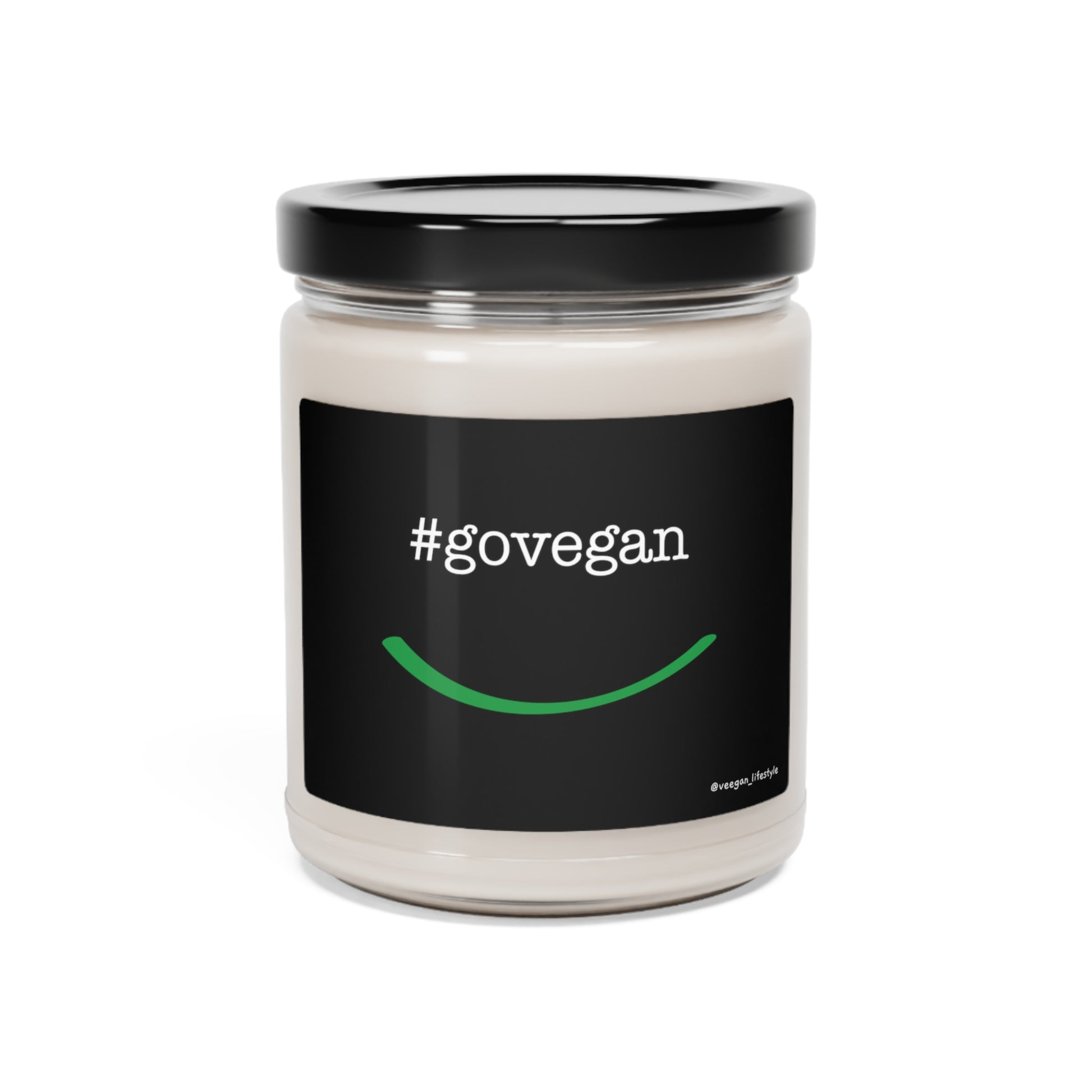 front view #govegan scented candle on white background