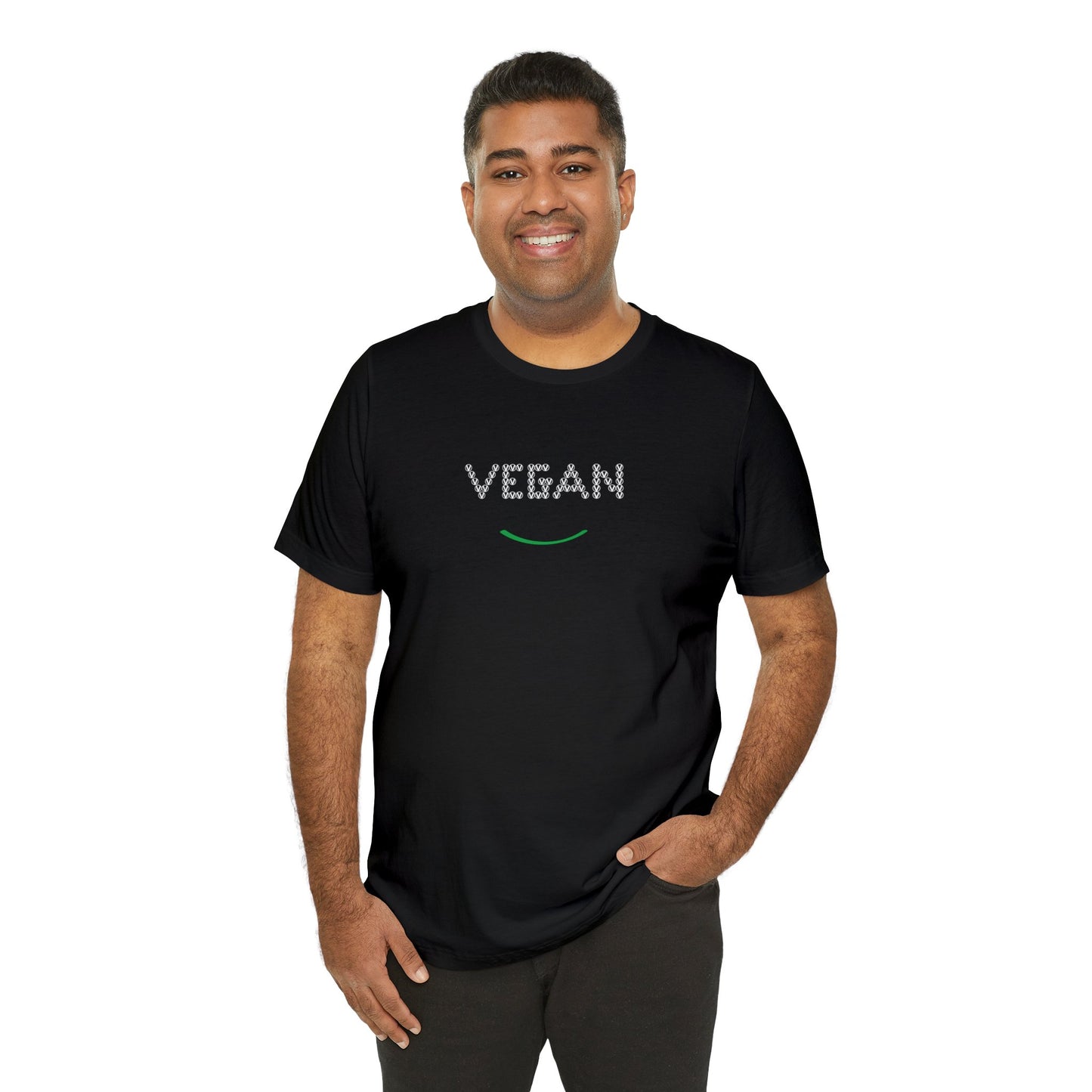 vegan v symbol smile, circled v  tee