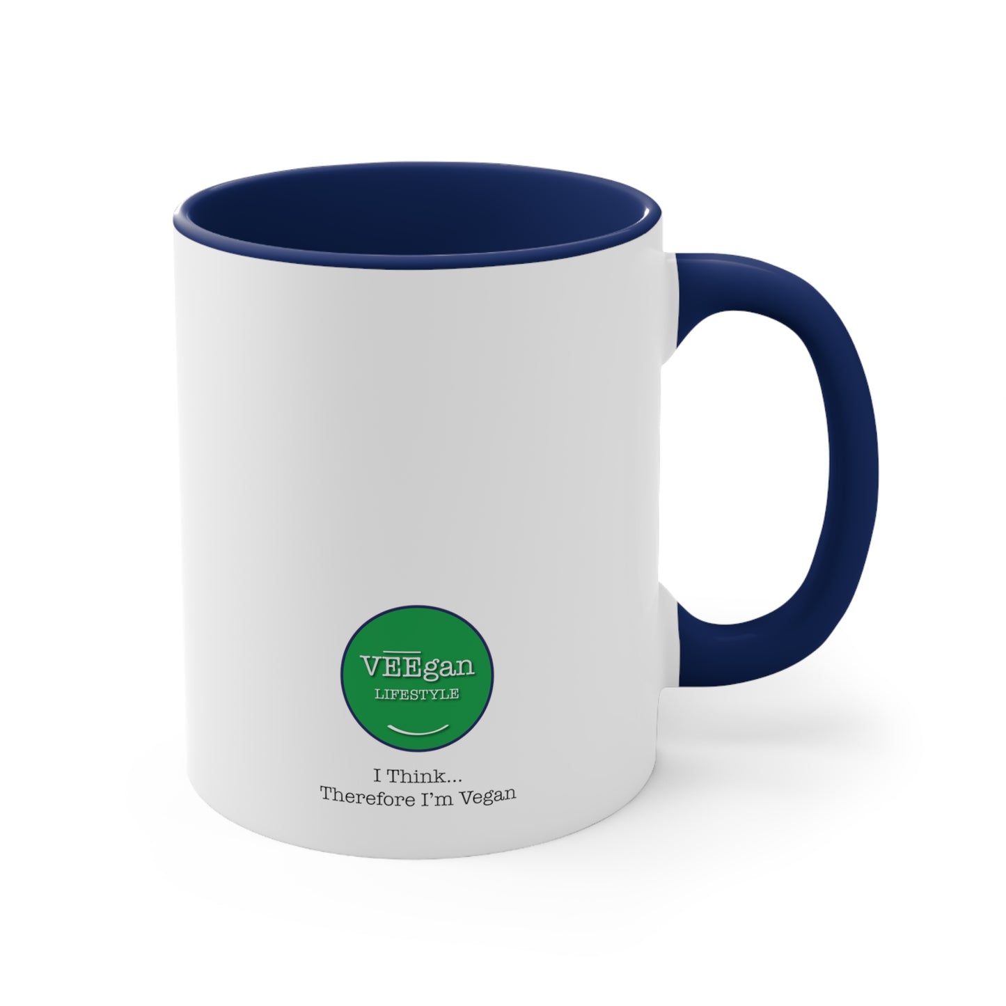 back "i Think Therefore I'm Vegan" mug dark blue on white