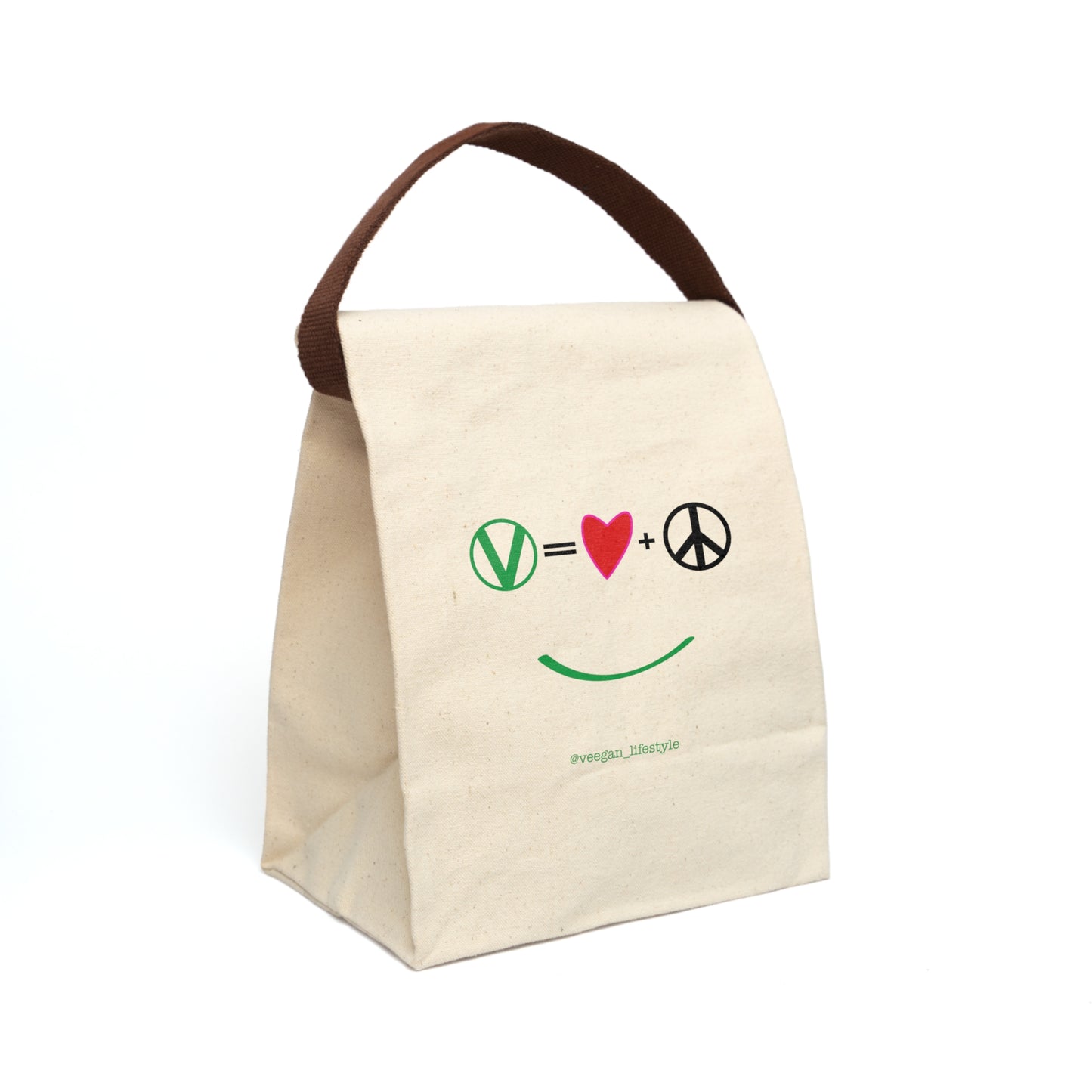 "Vegan = Love + Peace" Reusable Canvas Lunch Bag With Strap