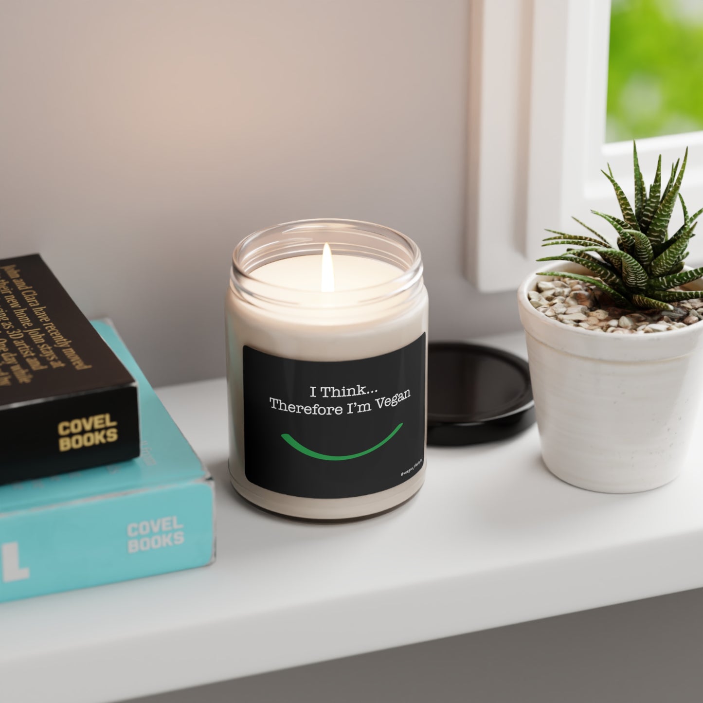 front "i Think Therefore I'm Vegan" candle lifestyle