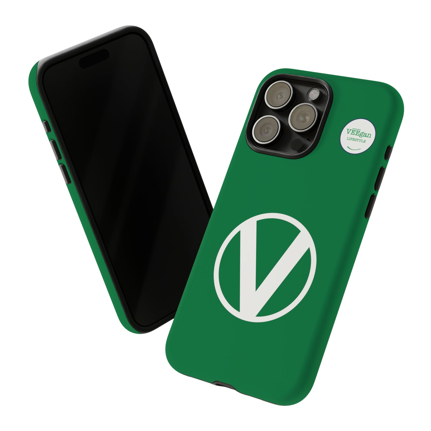 front view "Circle-V" green tough phone case on white background