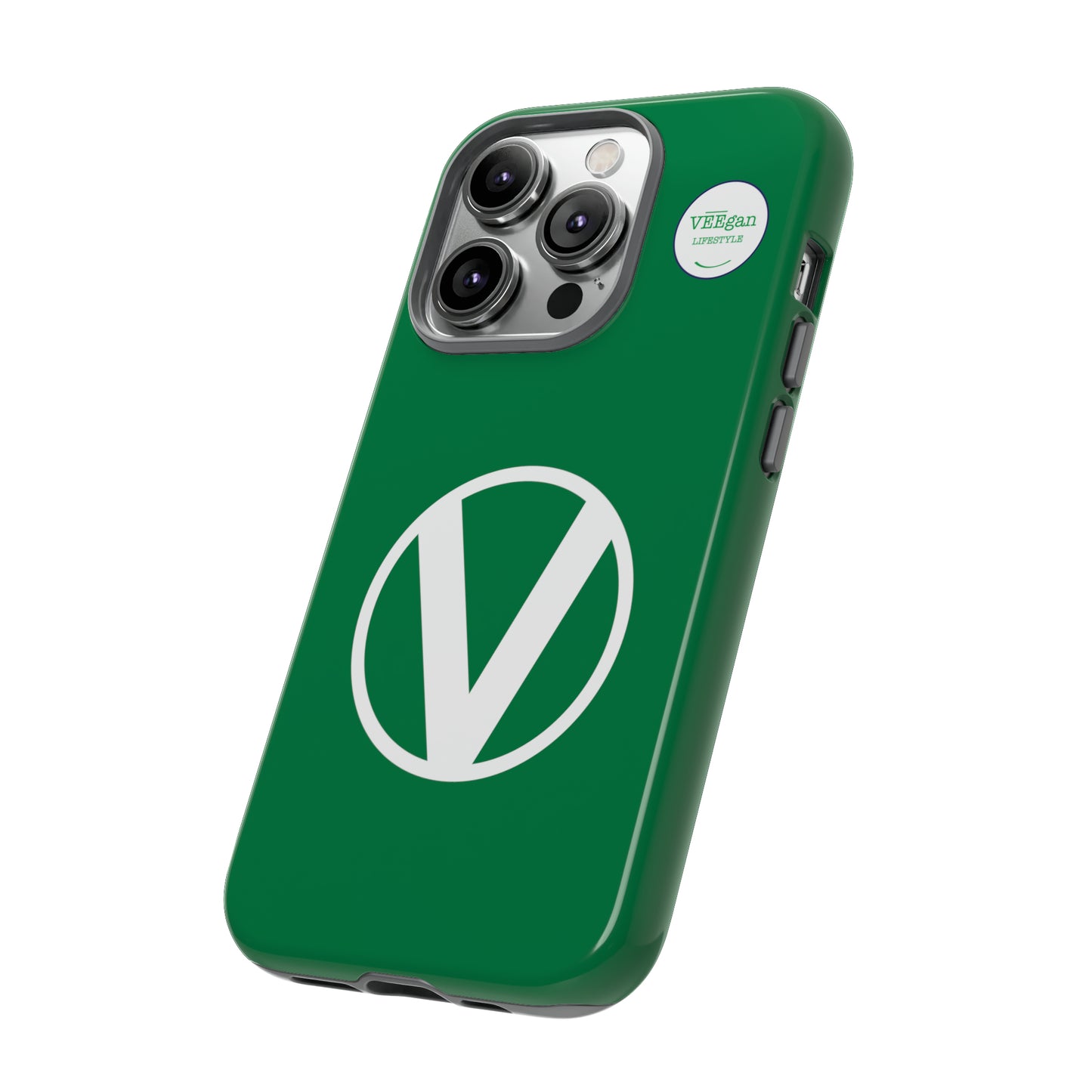 front view "Circle-V" green tough phone case on white background