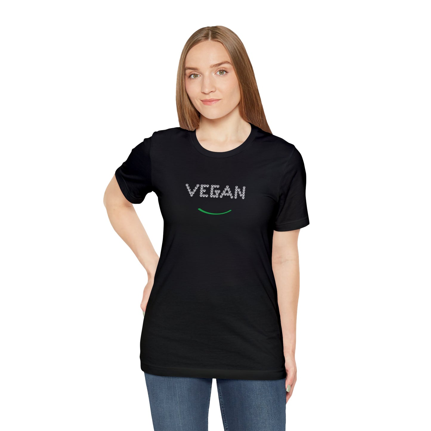 vegan v symbol smile, circled v  tee