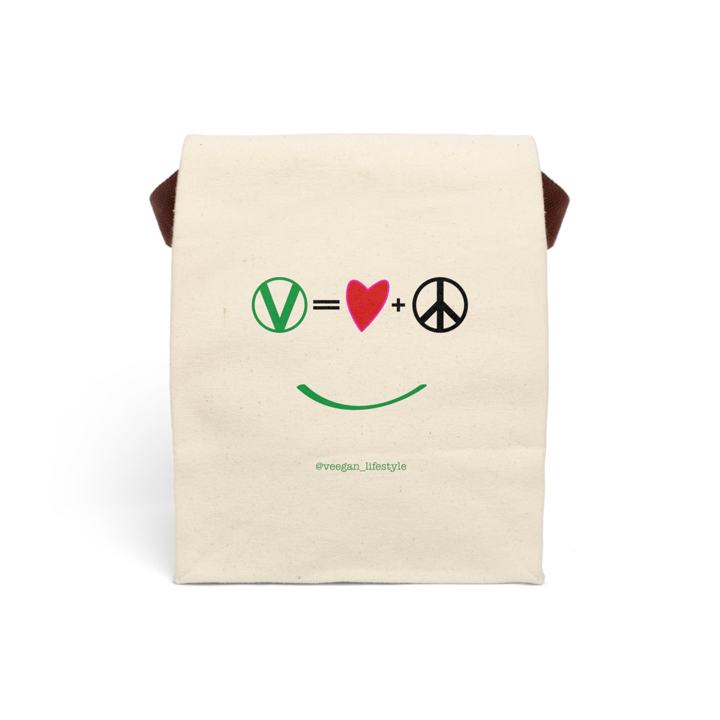 "Vegan = Love + Peace" Reusable Canvas Lunch Bag With Strap