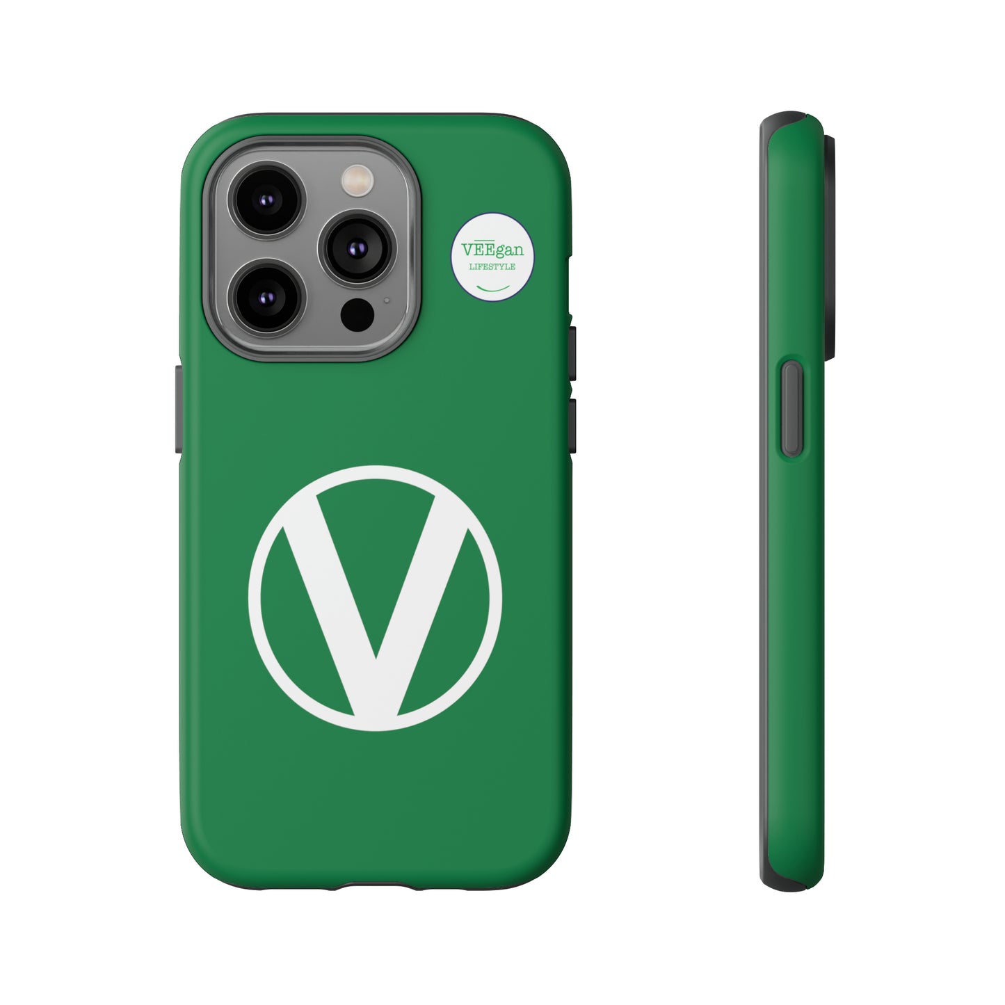 front view "Circle-V" green tough phone case on white background