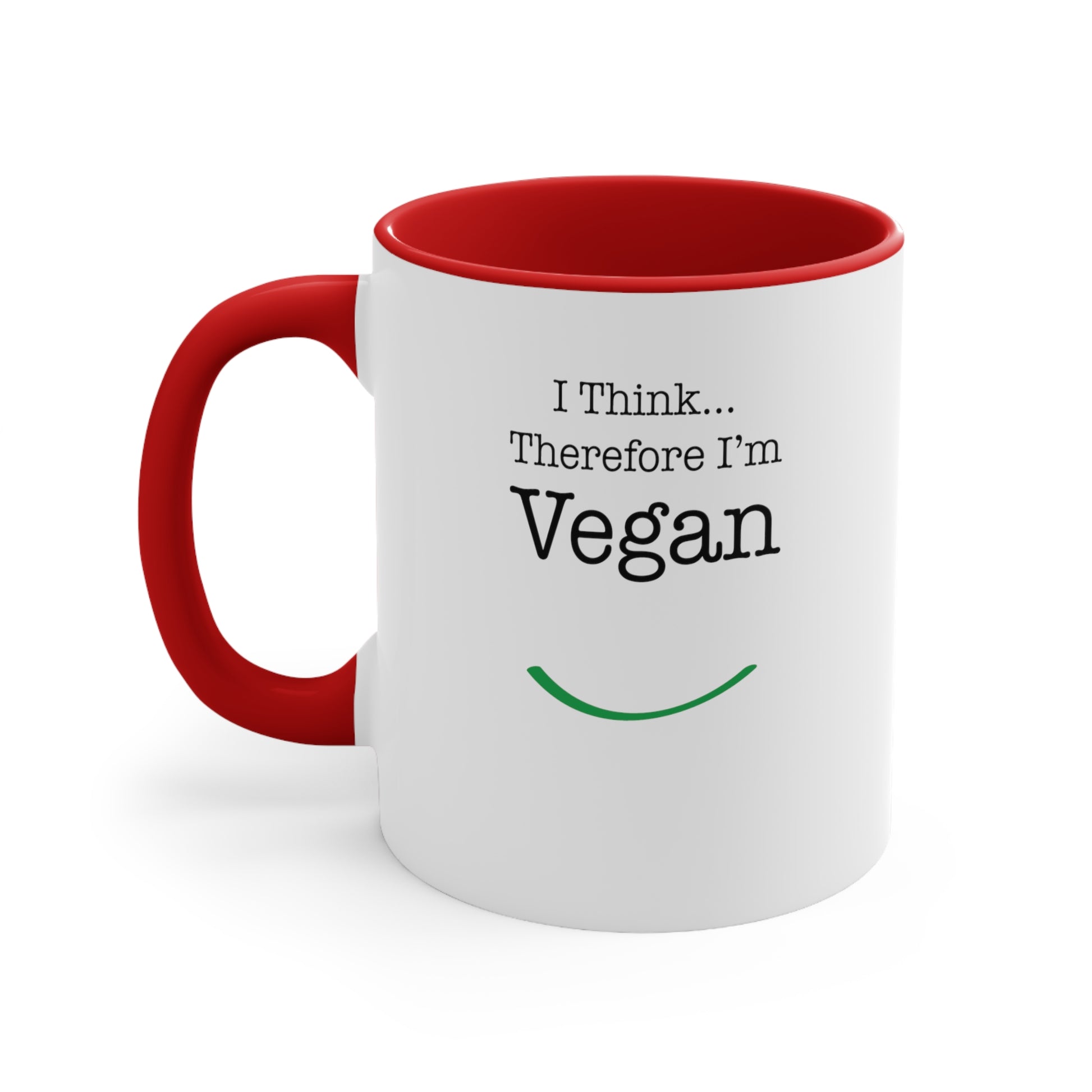 front "i Think Therefore I'm Vegan" mug red on white