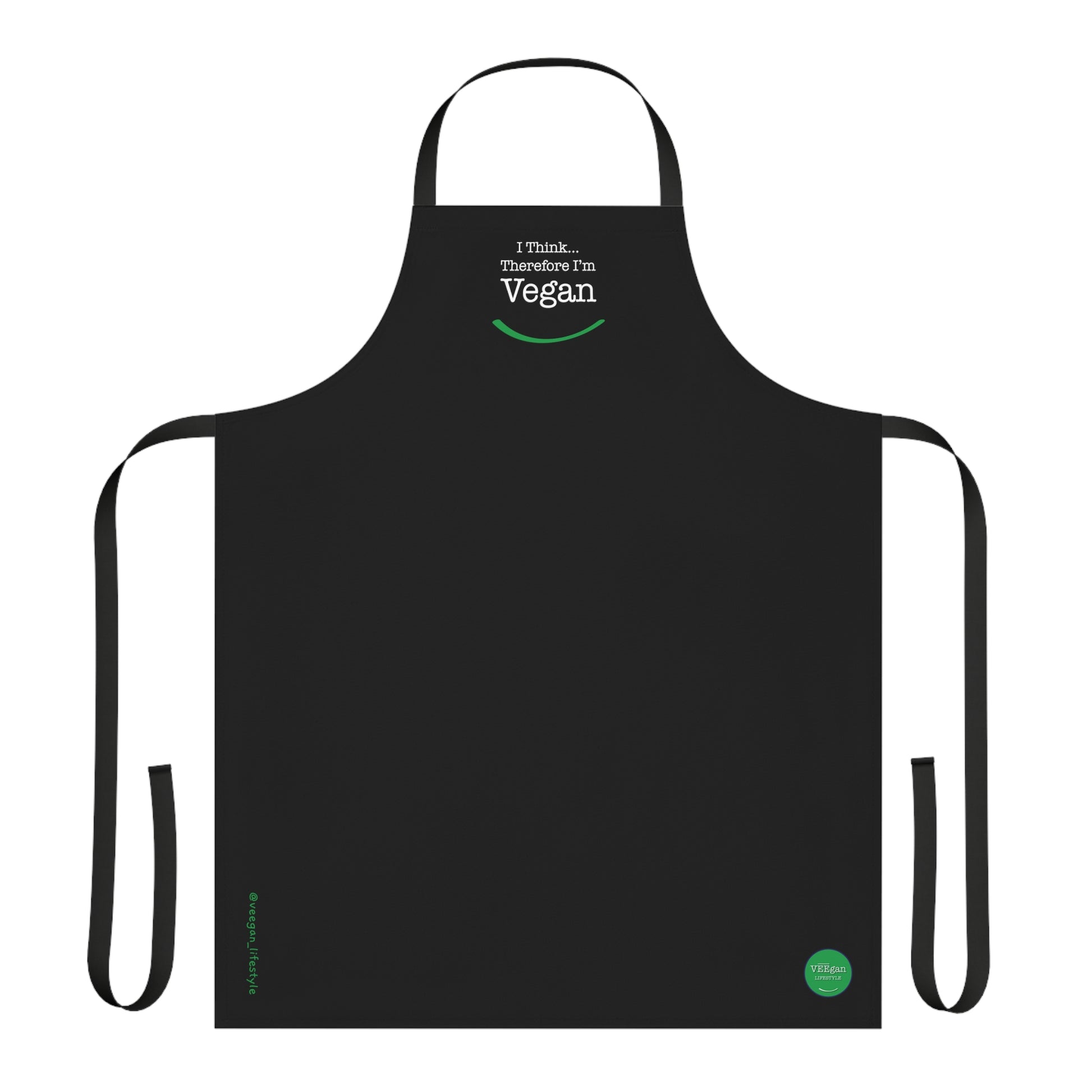 front "i Think Therefore I'm Vegan" apron on white