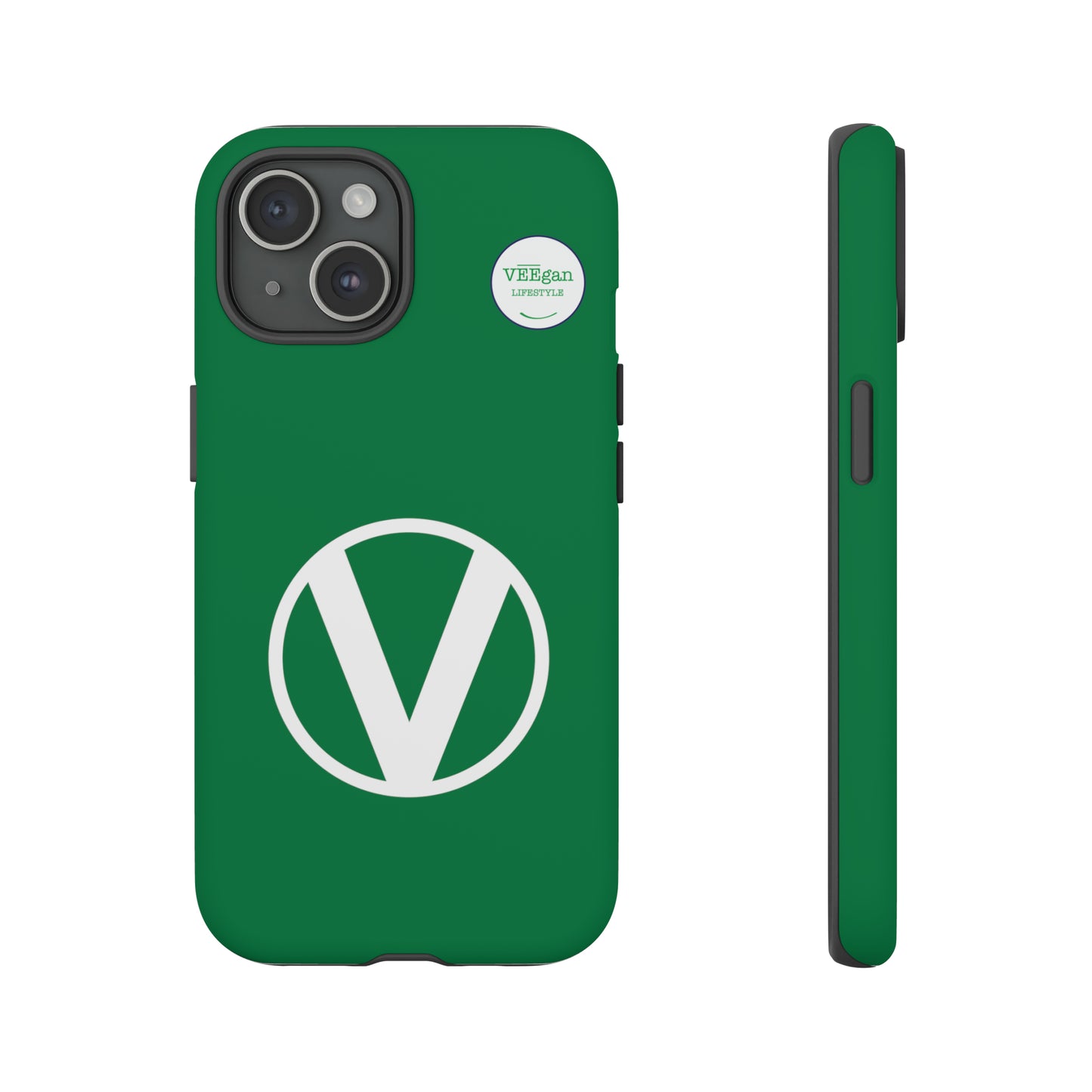 front view "Circle-V" green tough phone case on white background