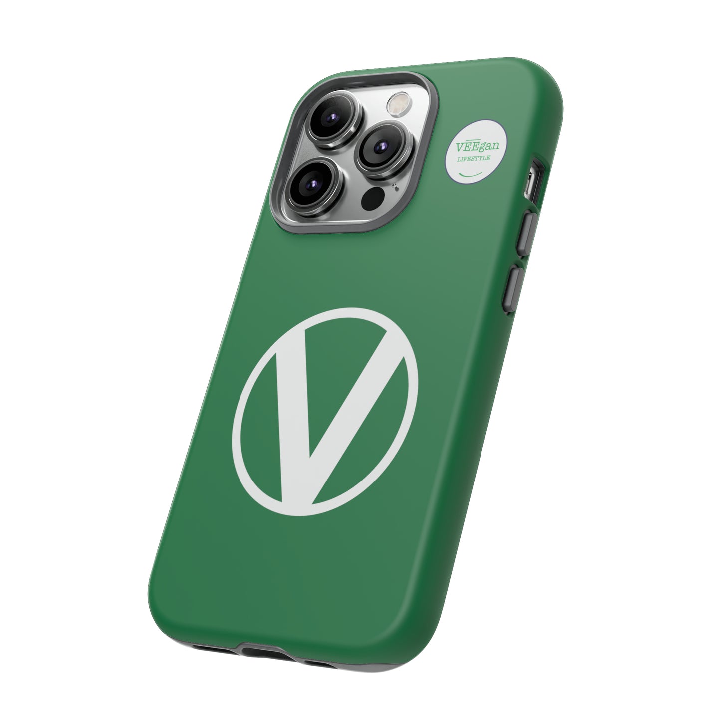 front view "Circle-V" green tough phone case on white background