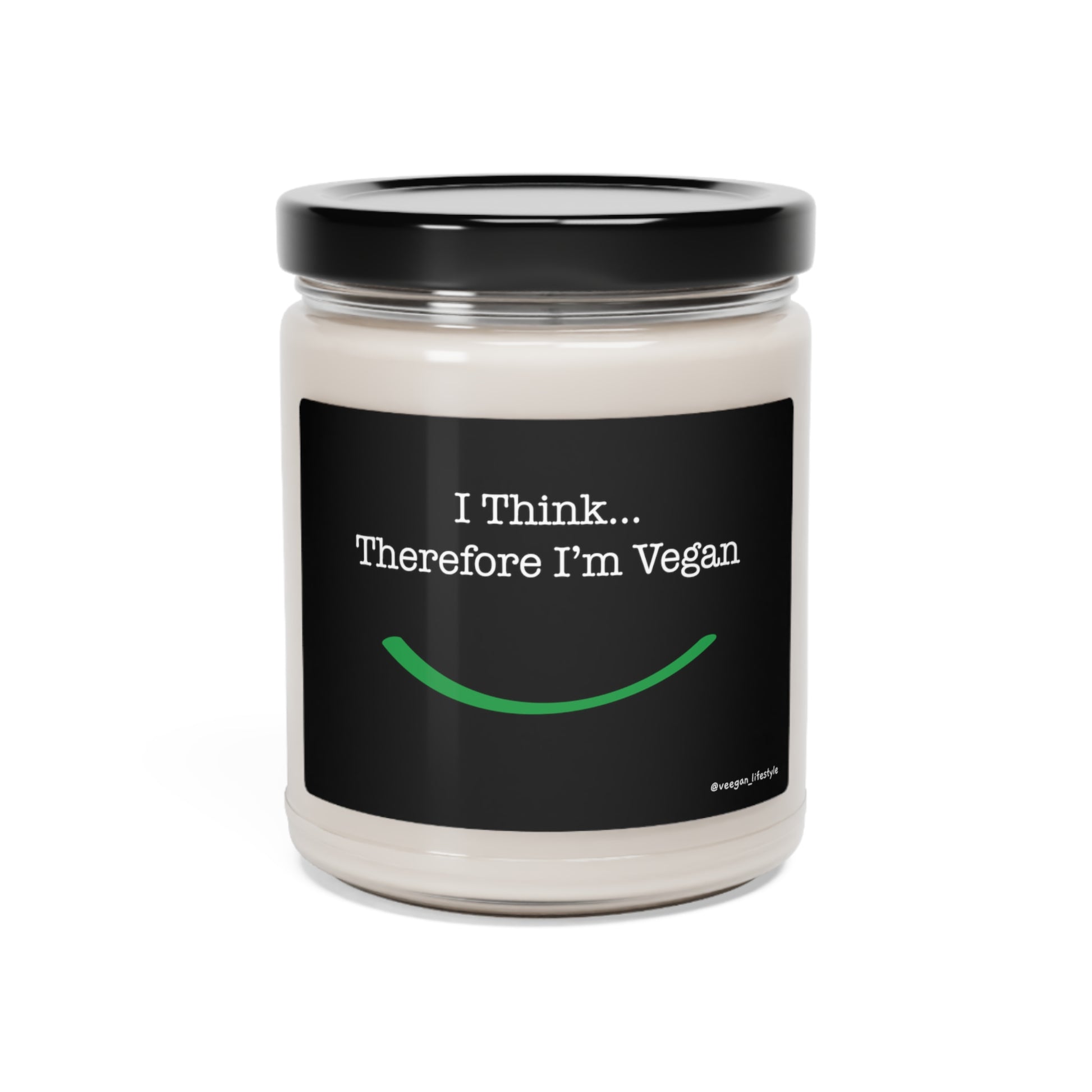 front "i Think Therefore I'm Vegan" candle on white