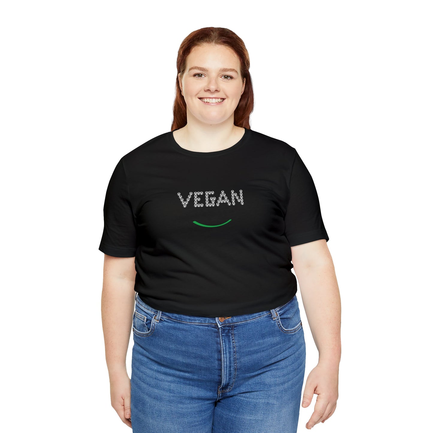 vegan v symbol smile, circled v  tee