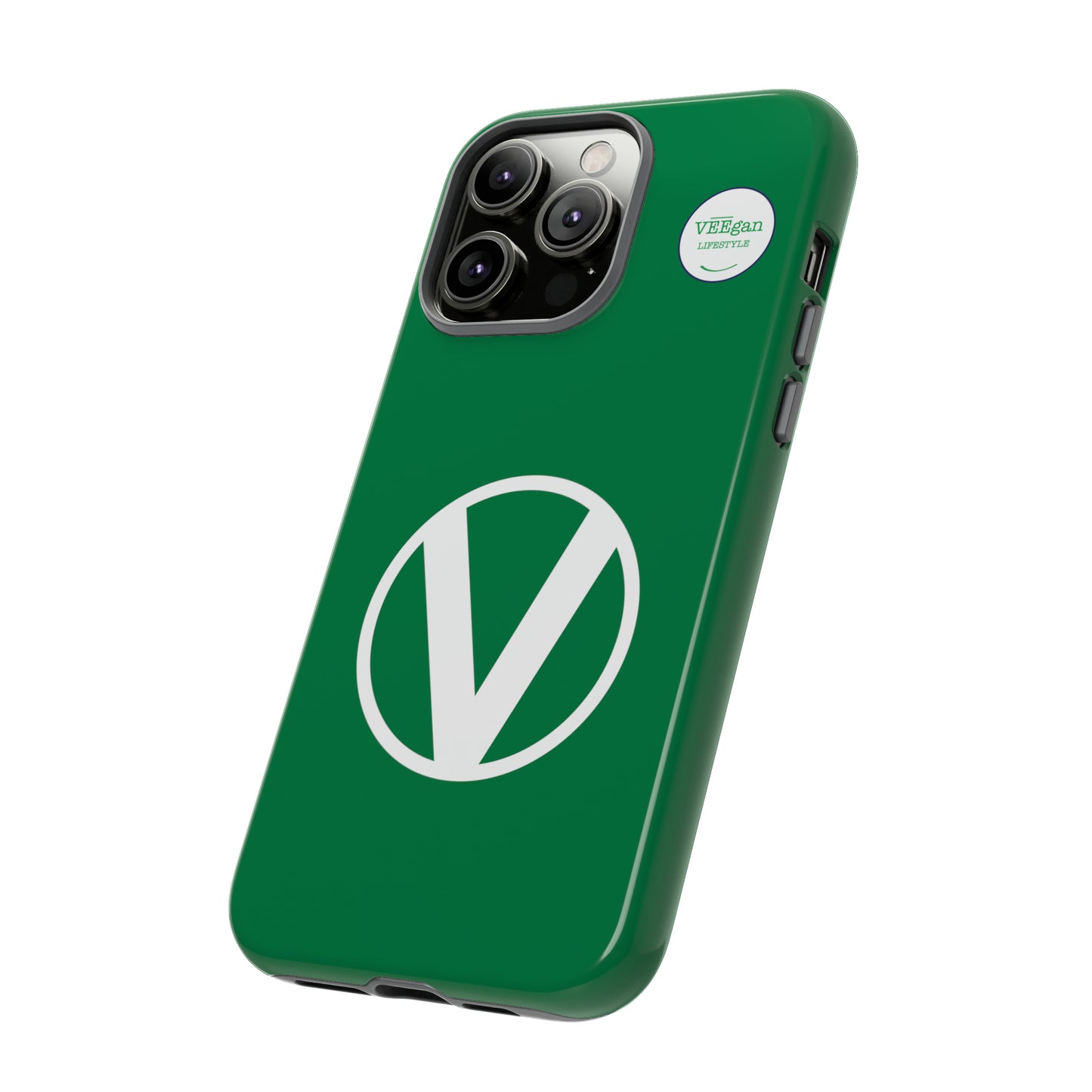 front view "Circle-V" green tough phone case on white background