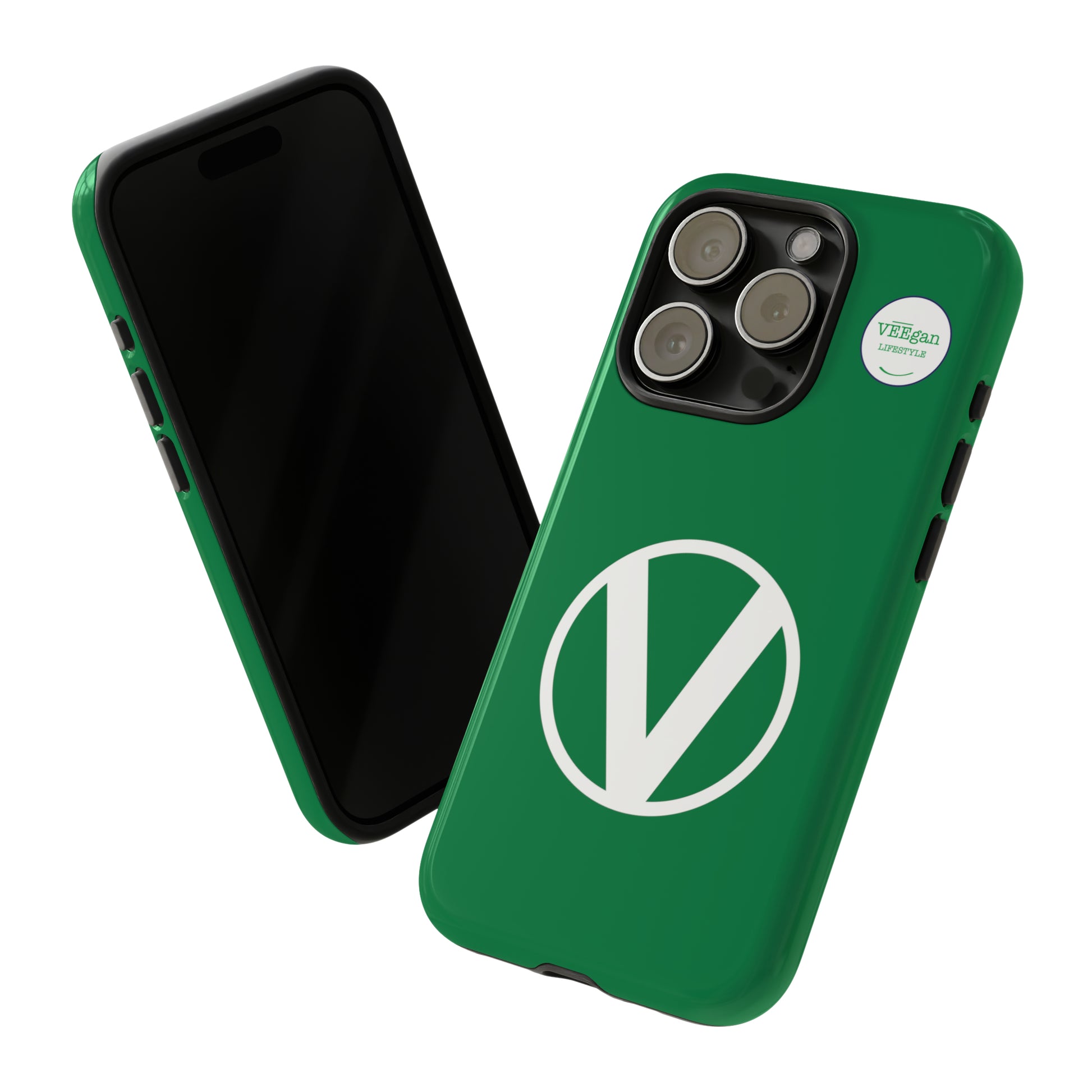 front view "Circle-V" green tough phone case on white background