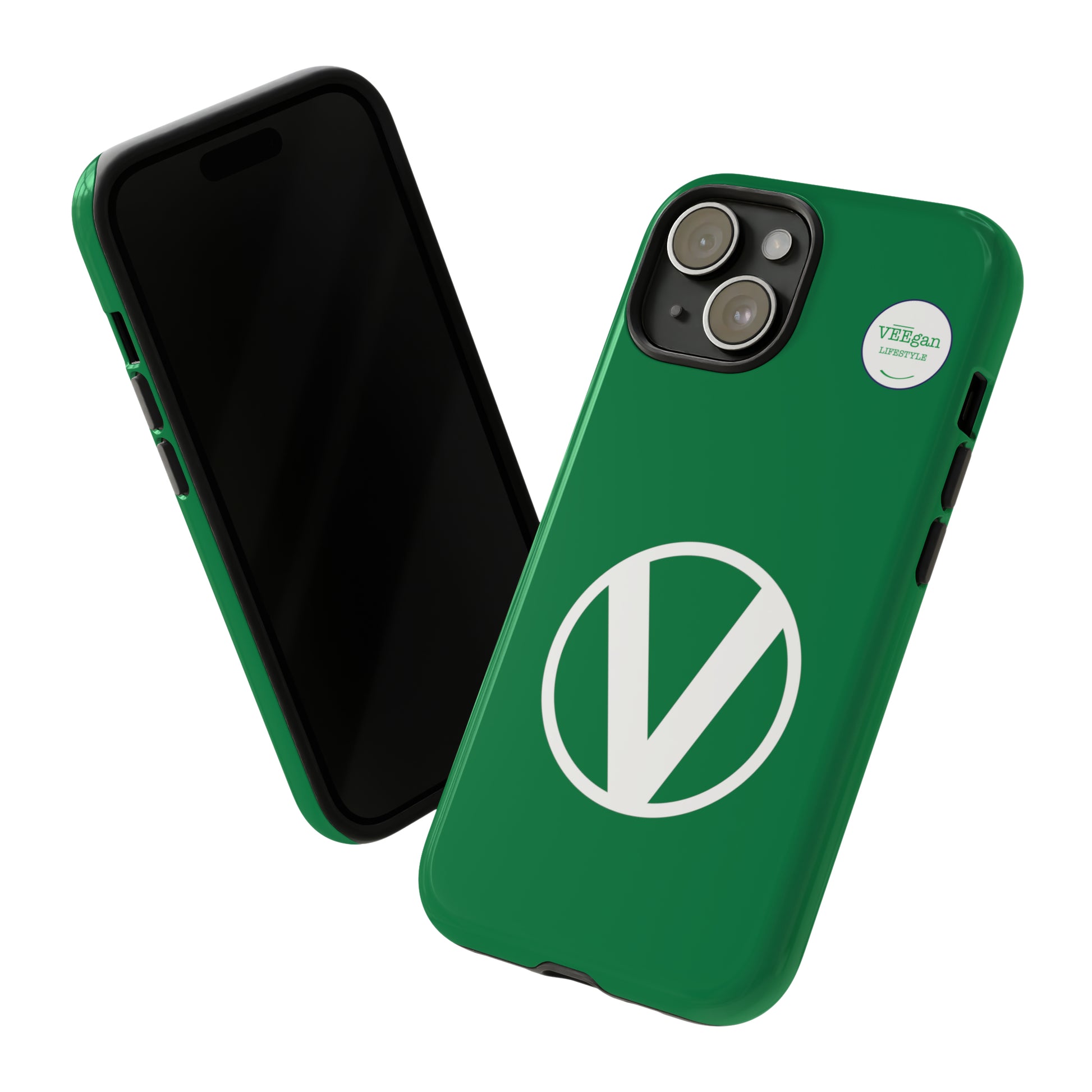 front view "Circle-V" green tough phone case on white background