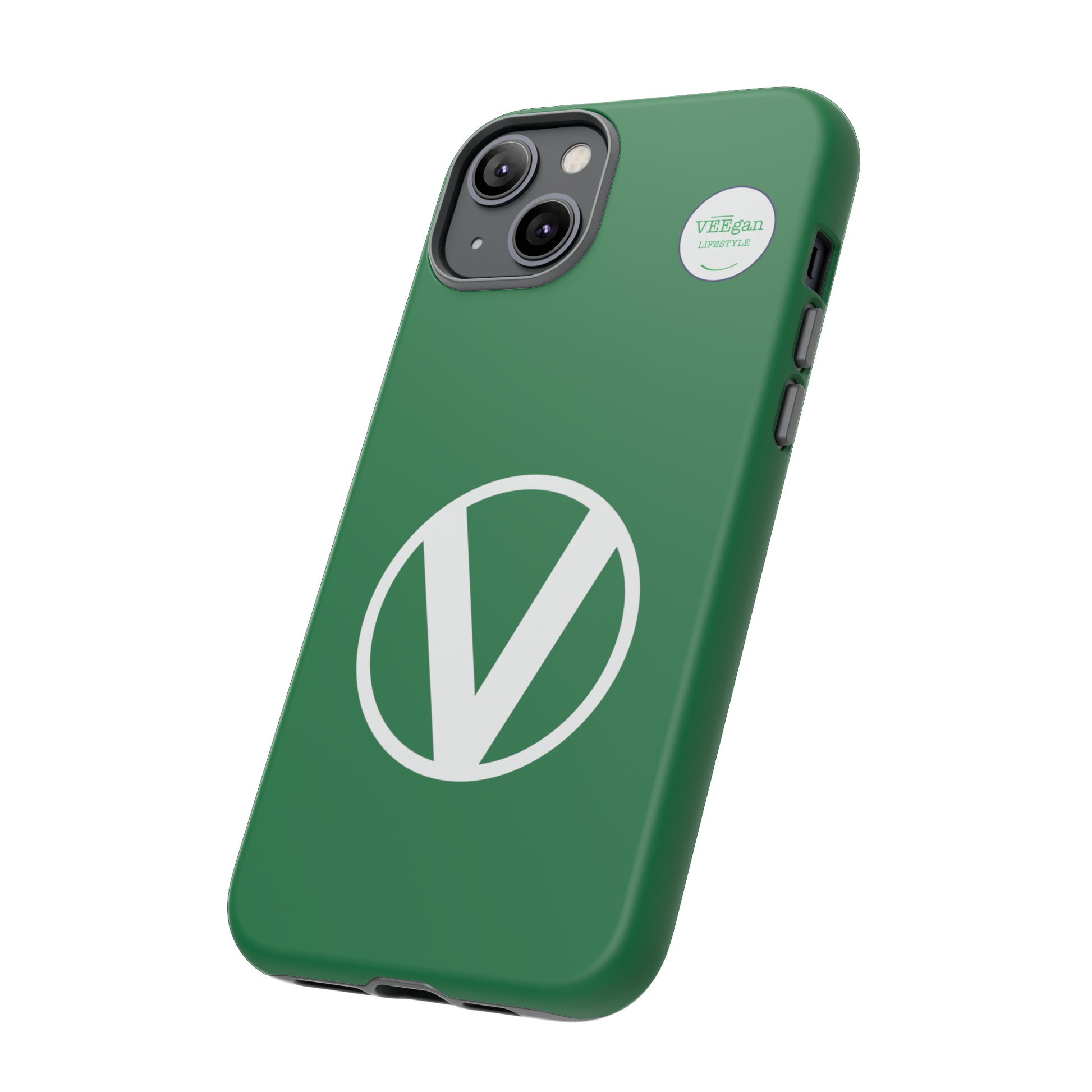 front view "Circle-V" green tough phone case on white background