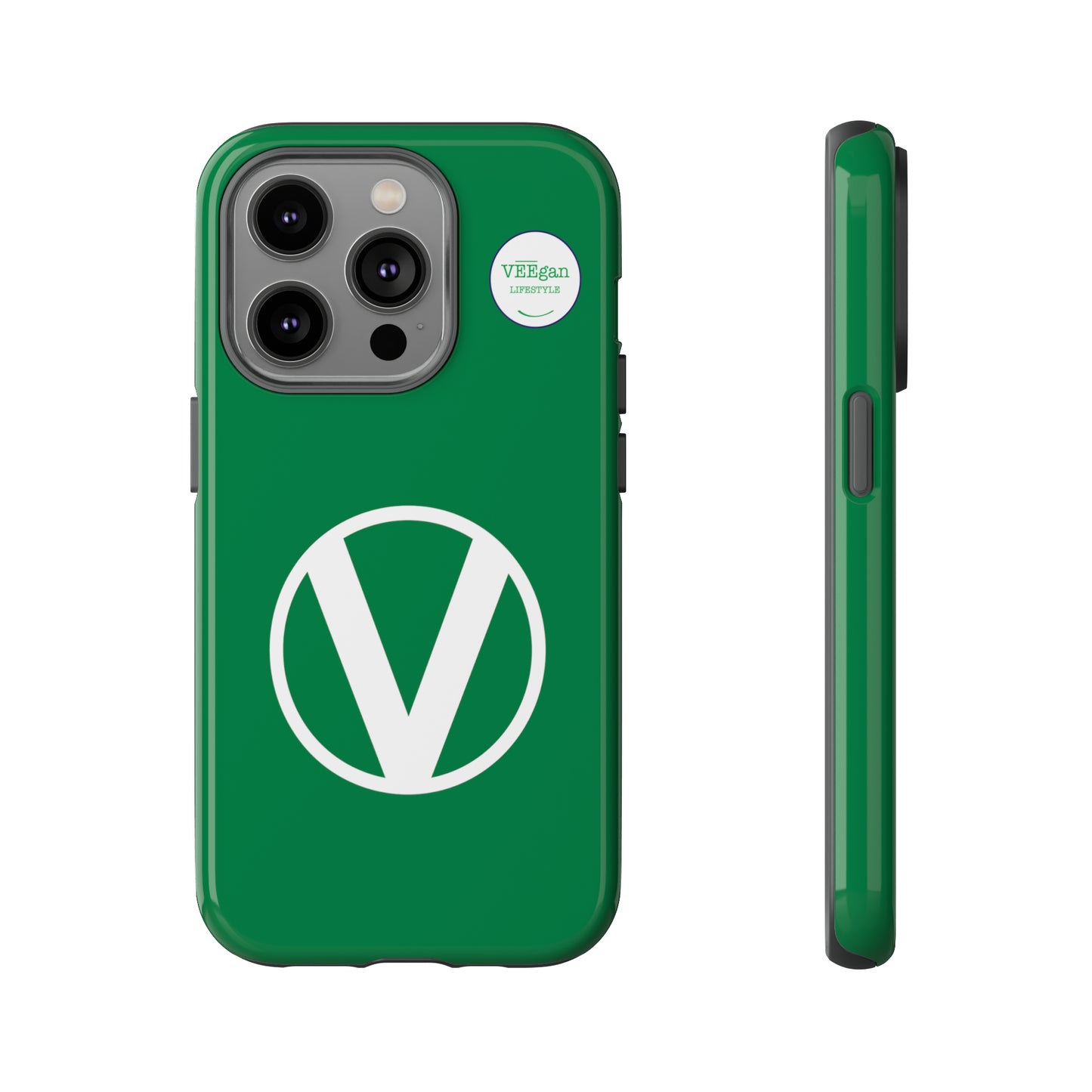 front view "Circle-V" green tough phone case on white background