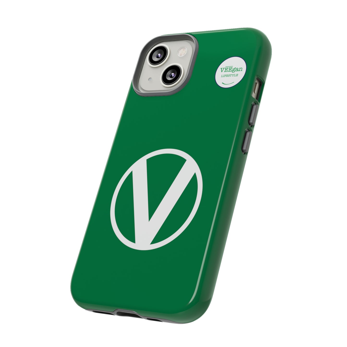 front view "Circle-V" green tough phone case on white background