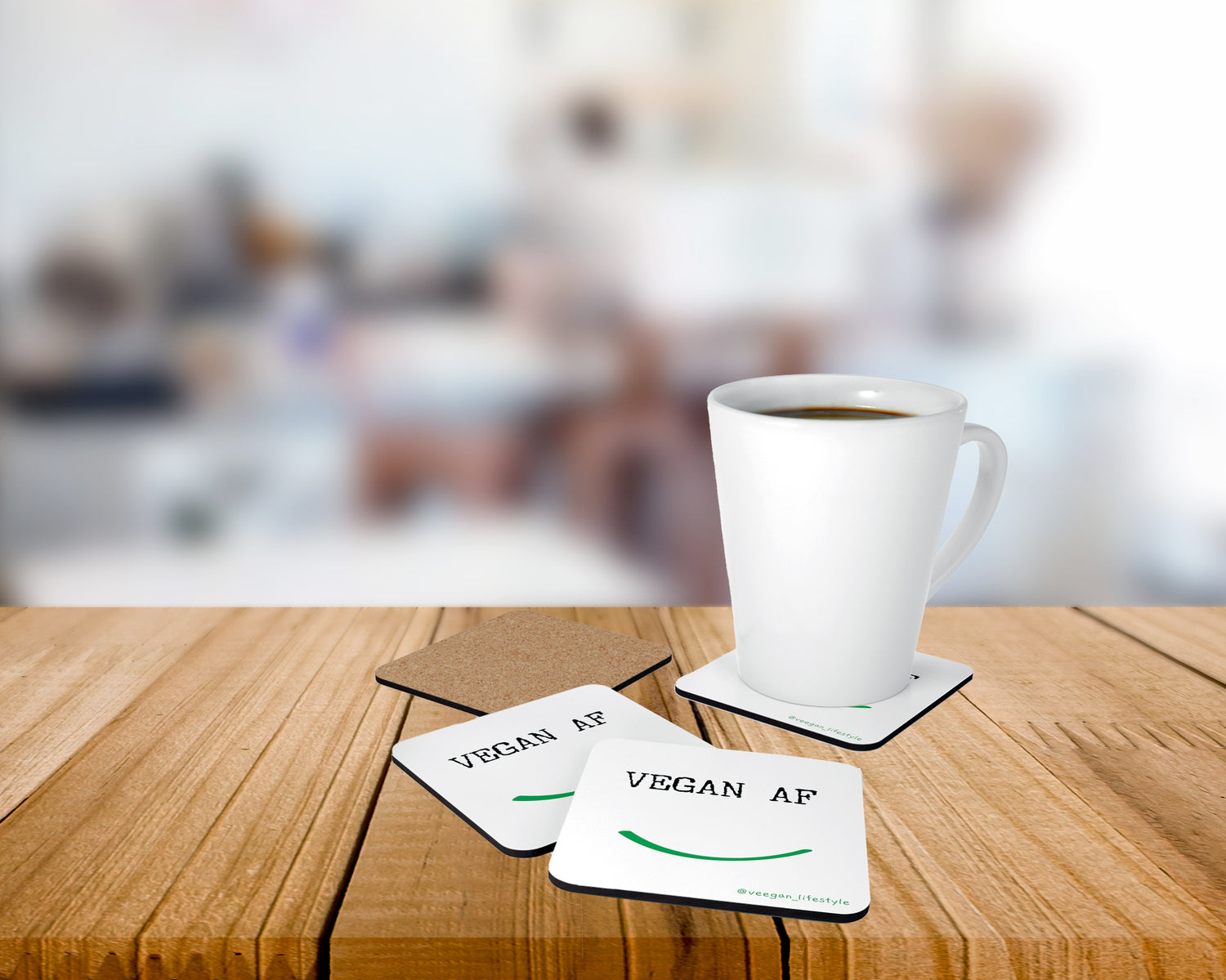 vegan sayings "vegan af" coaster set with coffee mug