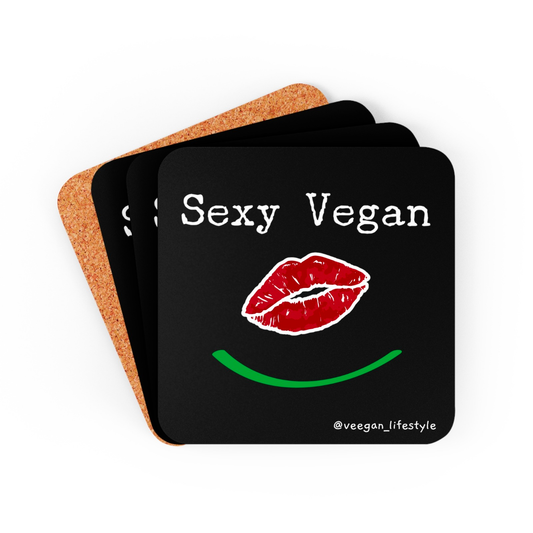 front "Sexy Vegan" square coaster set on white